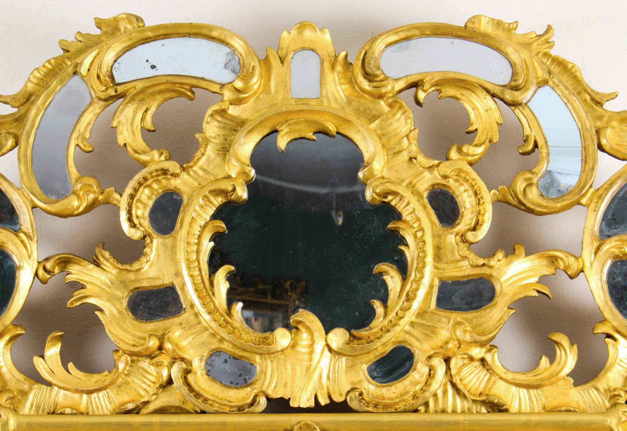 Antique French Giltwood Overmantel Rococo Mirror, 18th Century In Good Condition In London, GB