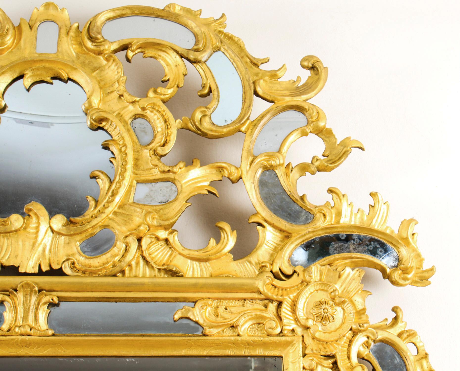 Antique French Giltwood Overmantel Rococo Mirror, 18th Century 1