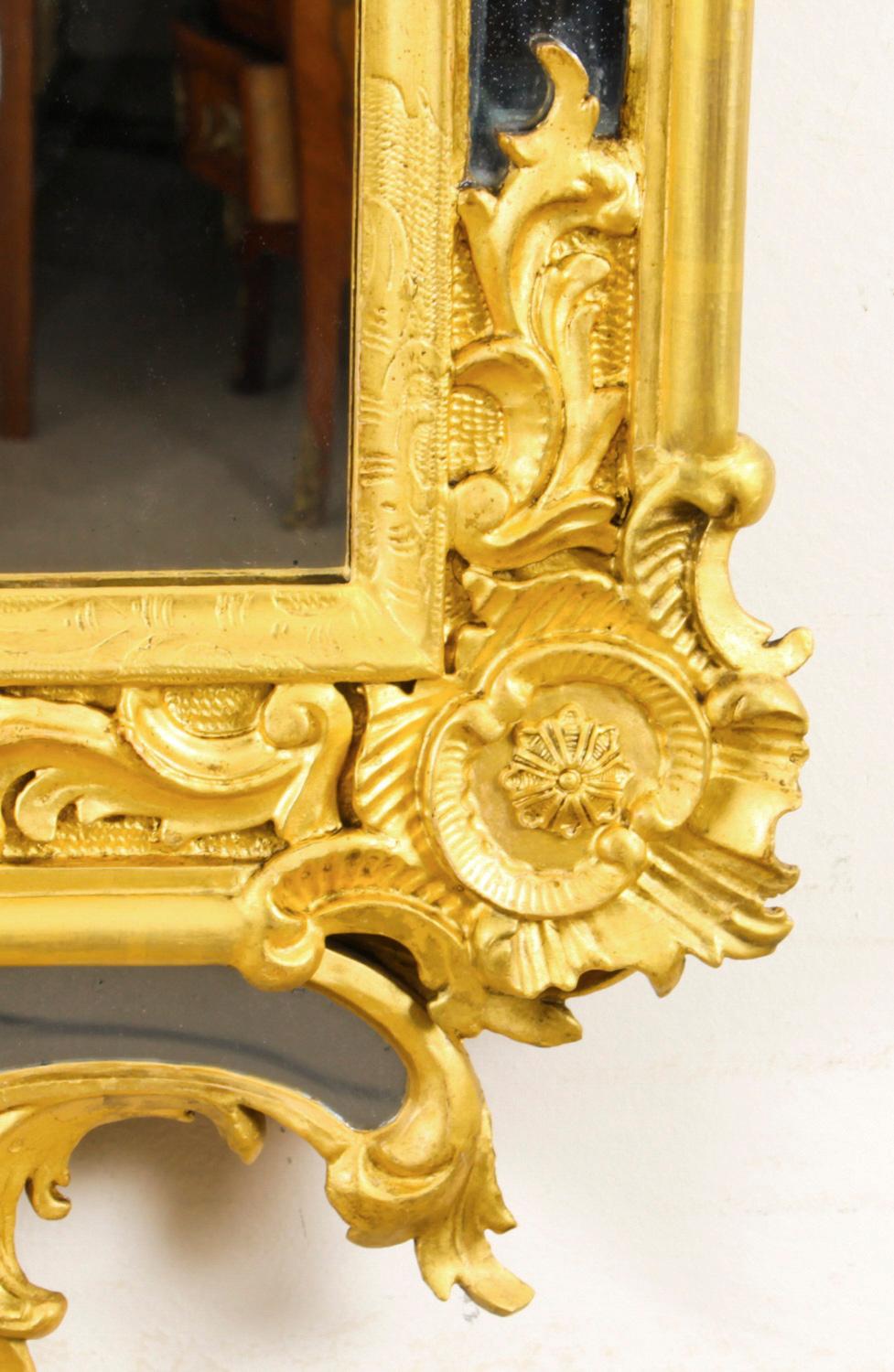 Antique French Giltwood Overmantel Rococo Mirror, 18th Century 4
