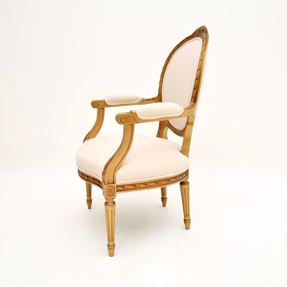 Louis XV Antique French Giltwood Salon Chair For Sale