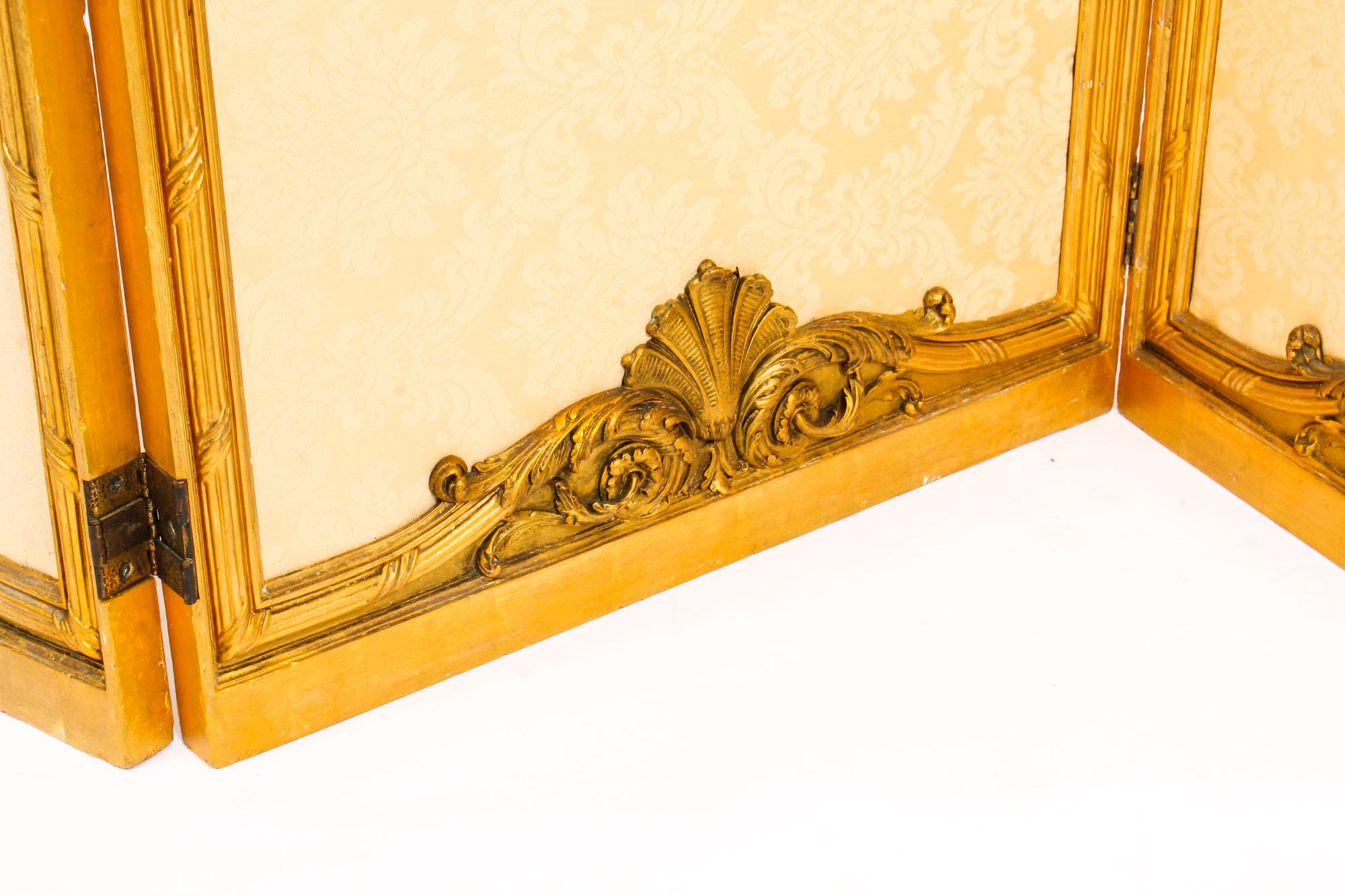 Antique French Giltwood Three Fold Dressing Screen, 19th Century In Good Condition In London, GB