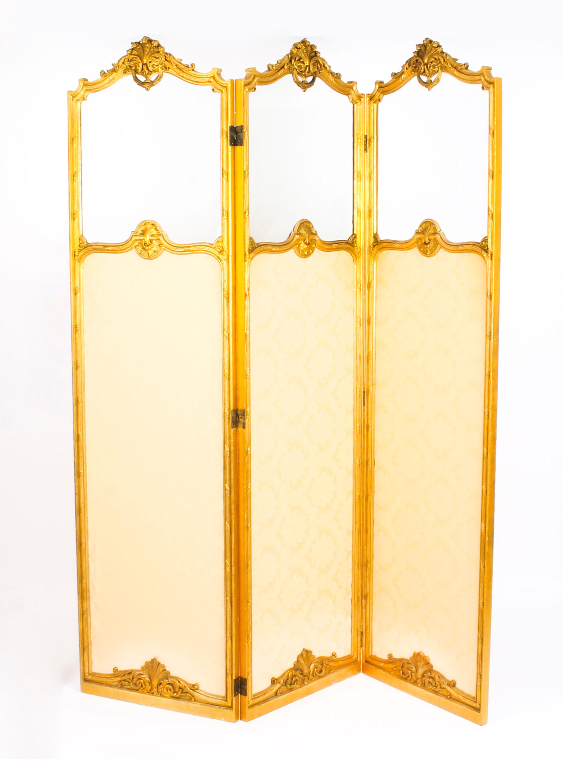 Antique French Giltwood Three Fold Dressing Screen, 19th Century 1