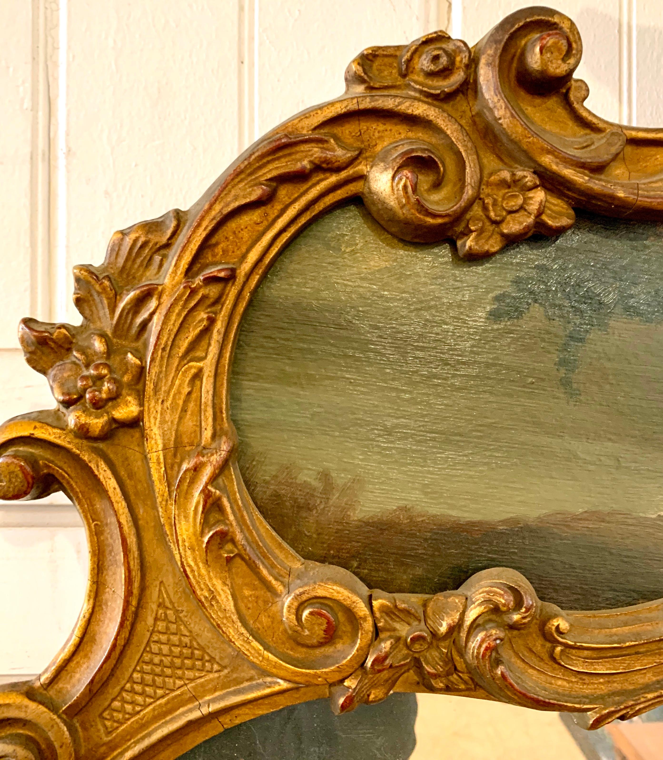 Antique French Giltwood Trumeau Mirror with Oil Painting 4