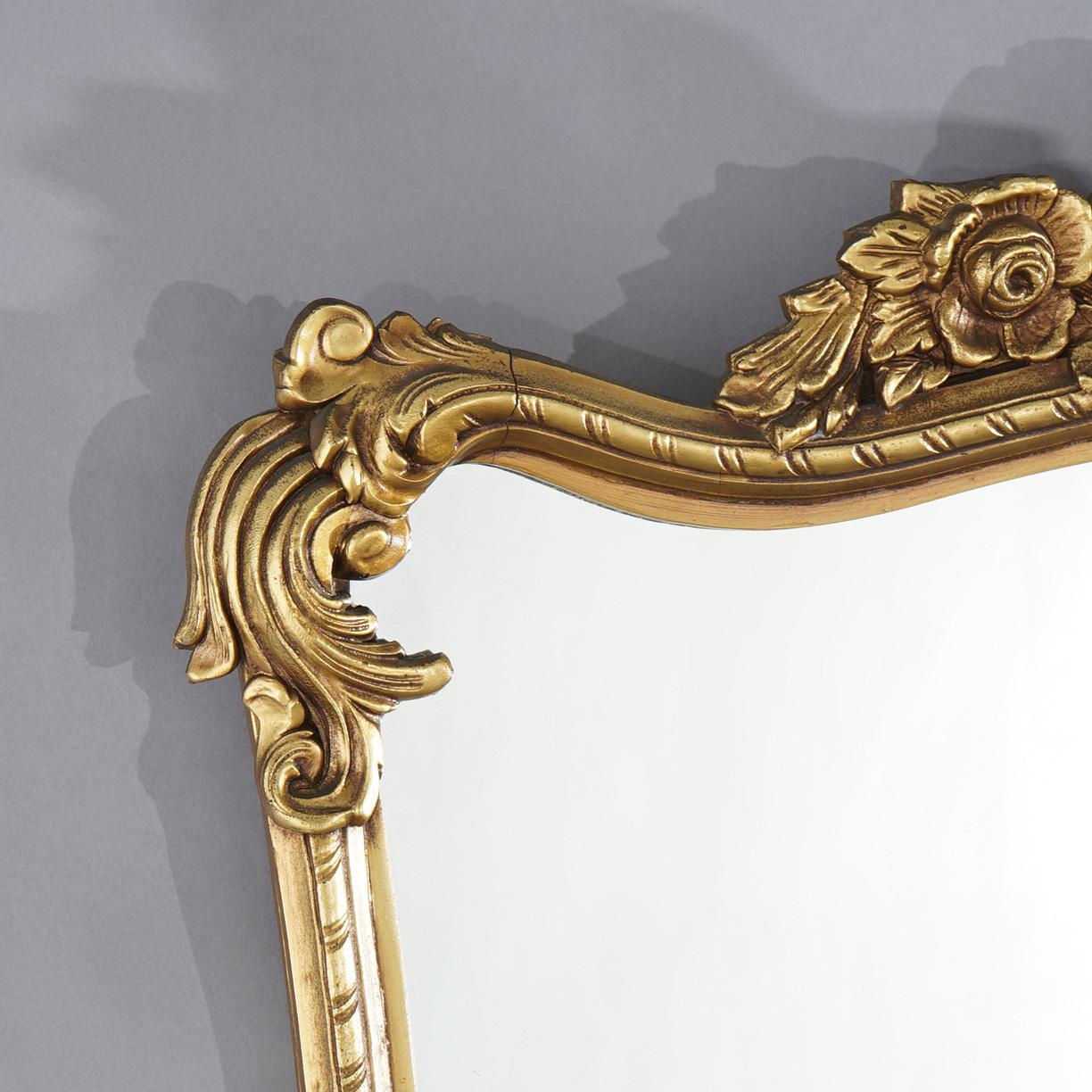 Antique French Giltwood Wall Mirror with Foliate & Gadroon Elements Circa 1930 In Good Condition For Sale In Big Flats, NY