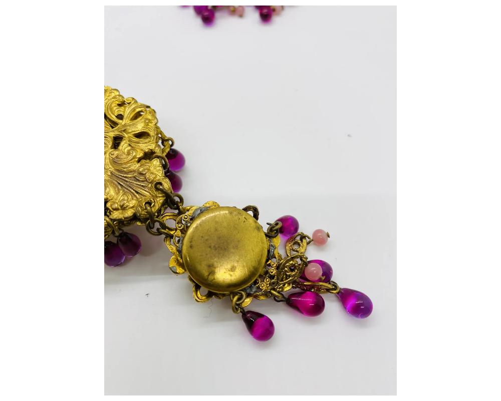 Set aus Halskette und Ohrringen aus antikem französischem Glas mit Kostümschmuck im Angebot 10