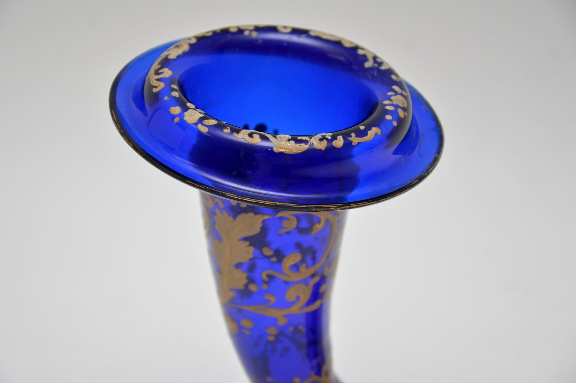 Mid-19th Century Antique French Glass & Marble Cornucopia Vase For Sale