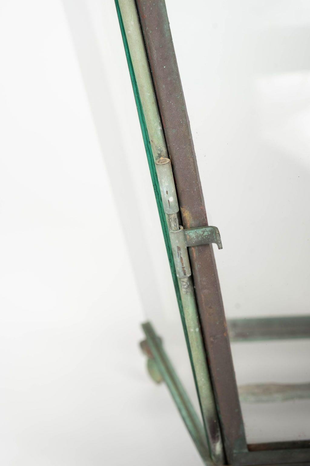 French Provincial Antique Italian Glass Paneled Copper and Iron Lantern
