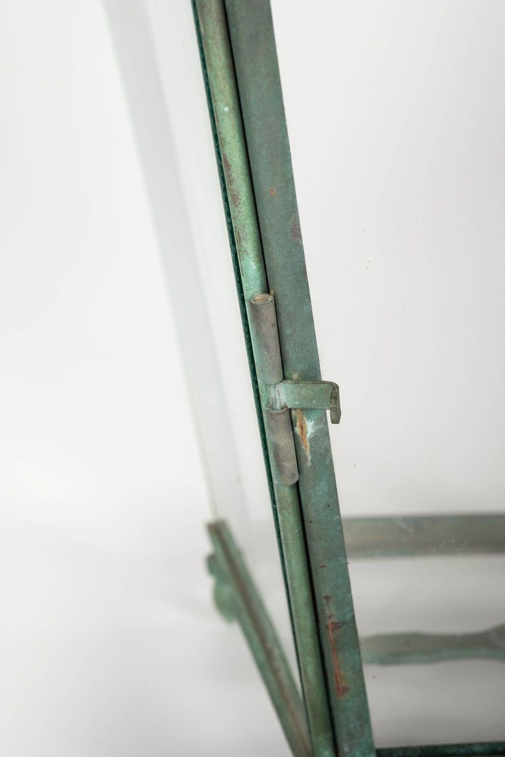 French Provincial Antique Italian Glass Paneled Copper and Iron Lantern