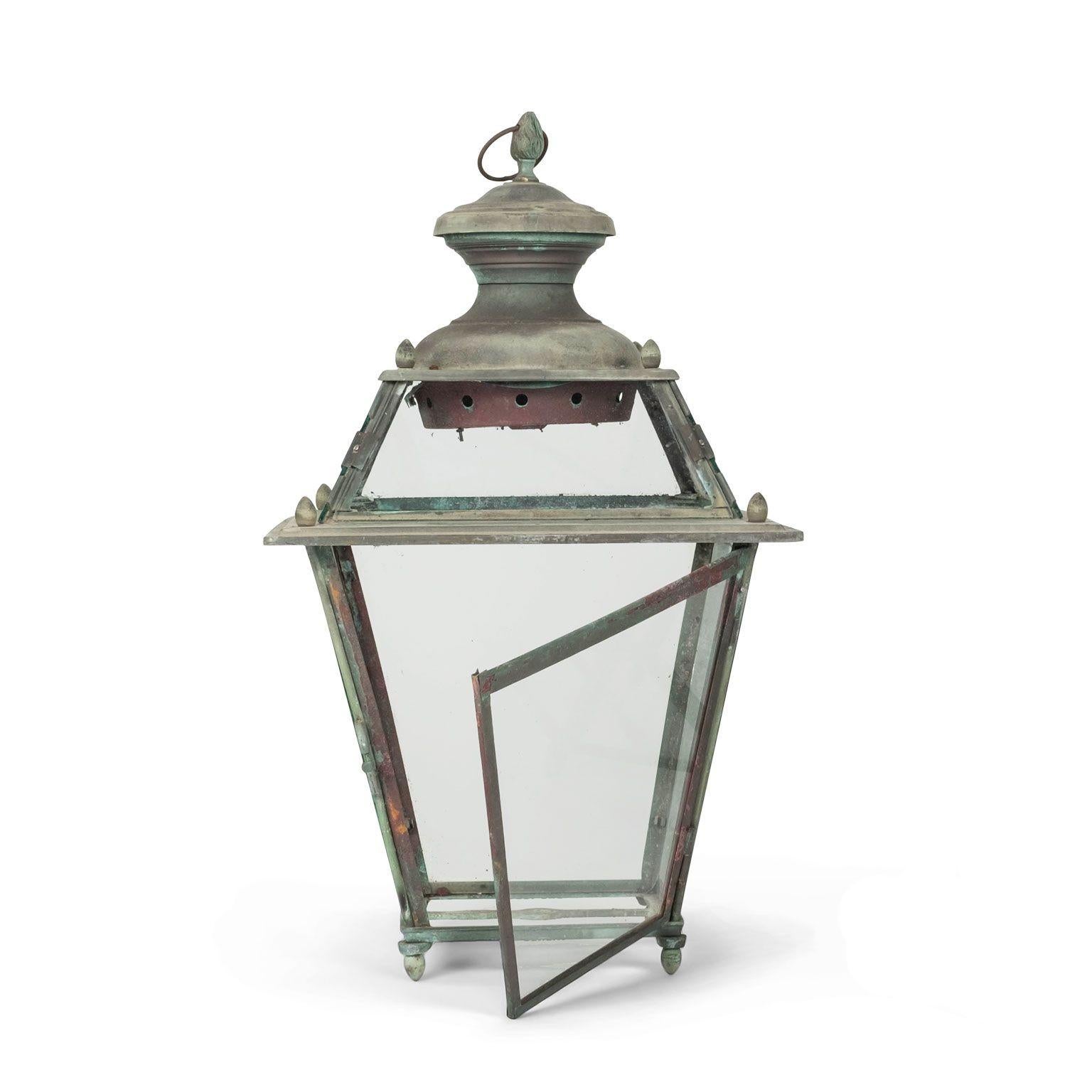 Antique Italian Glass Paneled Copper and Iron Lantern 1