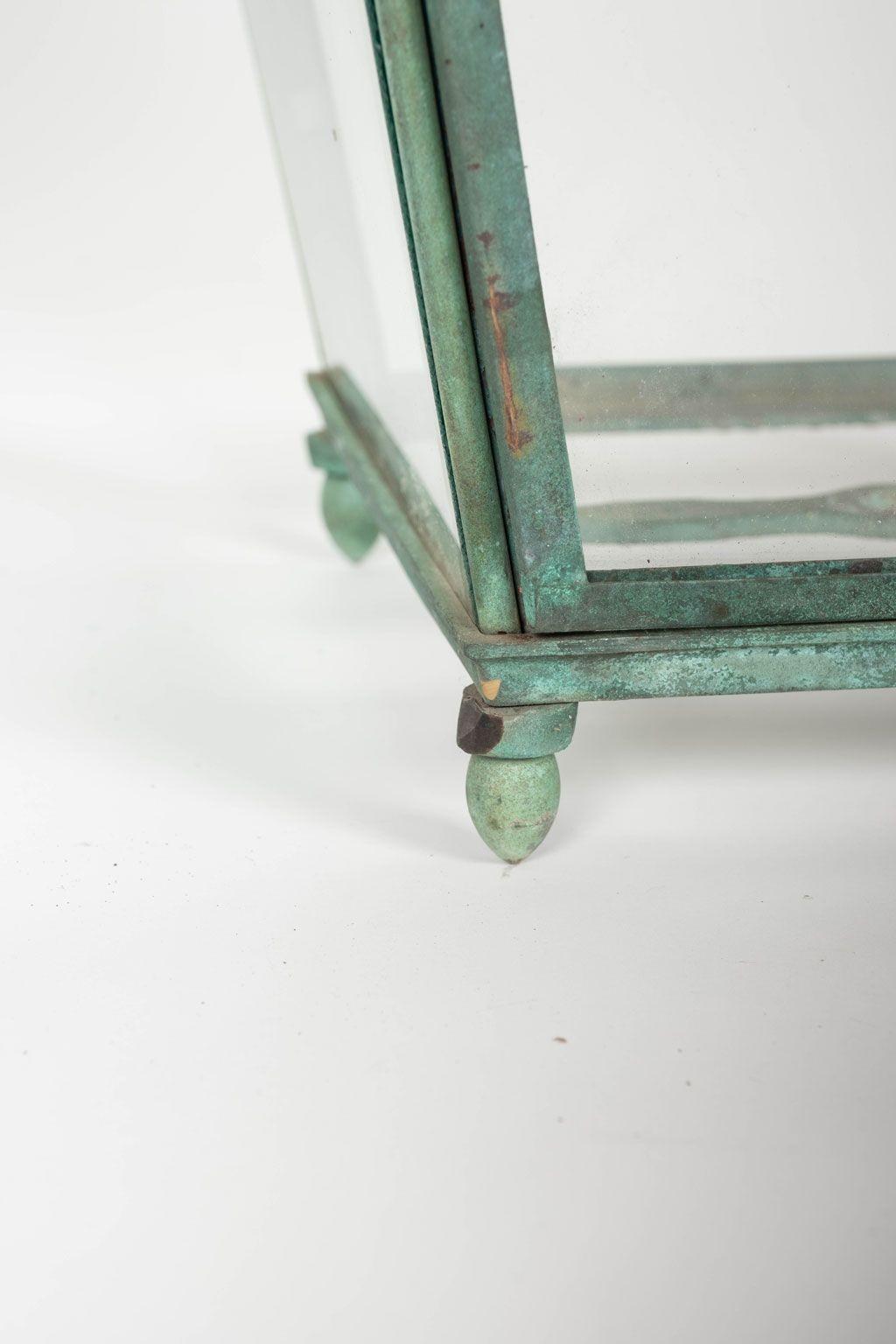 Antique Italian Glass Paneled Copper and Iron Lantern 1