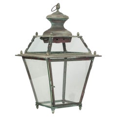 Antique Italian Glass Paneled Copper and Iron Lantern