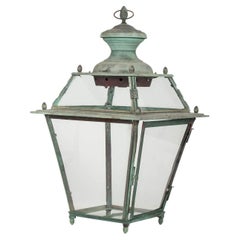 Antique Italian Glass Paneled Copper and Iron Lantern