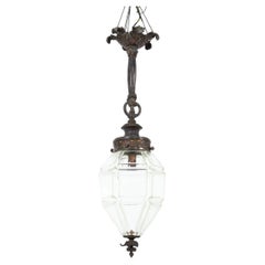 Antique French Glazed Cast Bronze Porch Hall Lantern Light Lamp C.1900