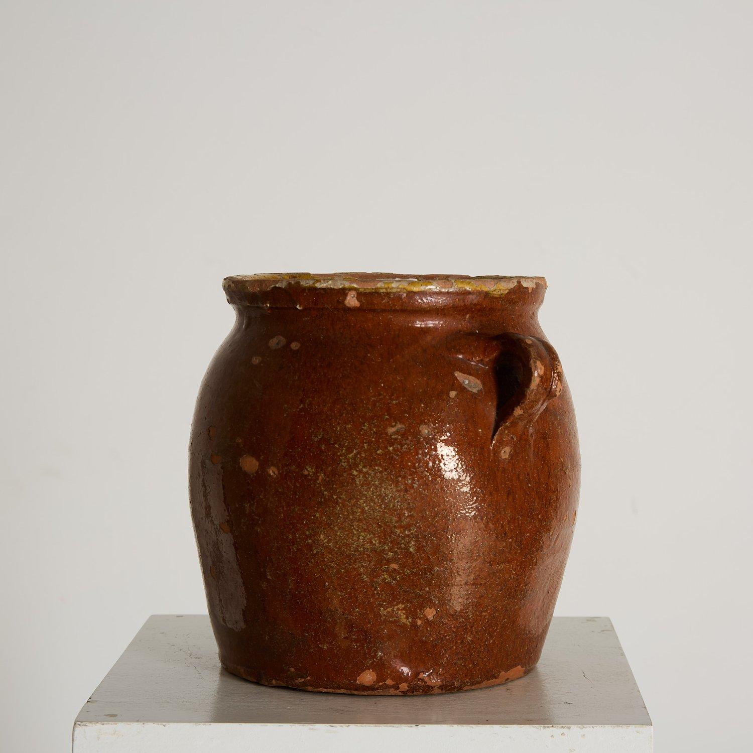 Ancien pot de rangement français émaillé avec poignées, 1900 Bon état - En vente à London, England