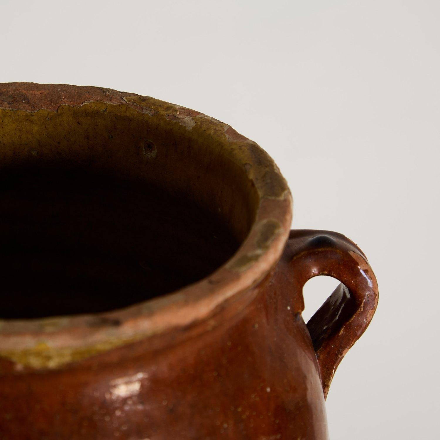 20ième siècle Ancien pot de rangement français émaillé avec poignées, 1900 en vente