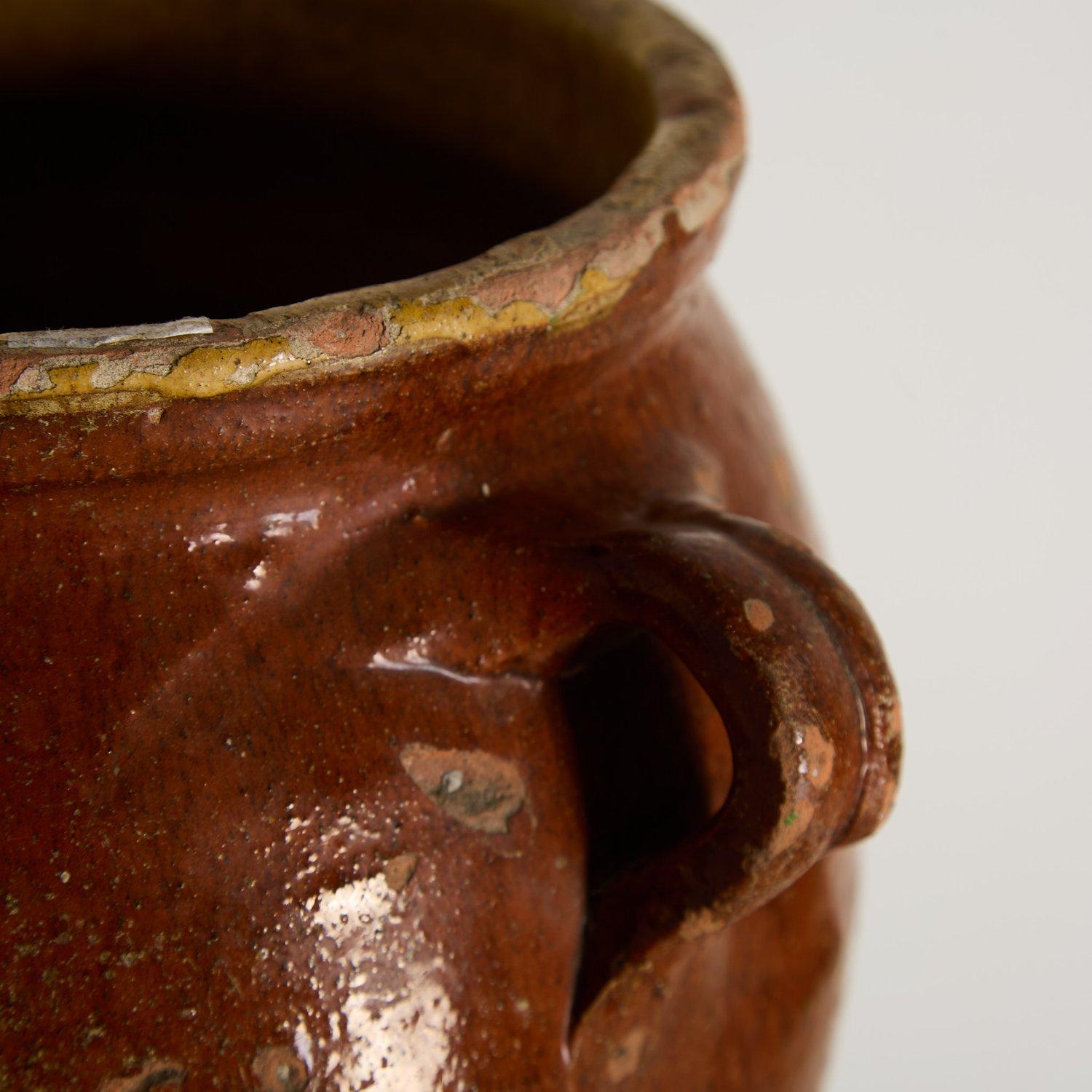 Ancien pot de rangement français émaillé avec poignées, 1900 en vente 1