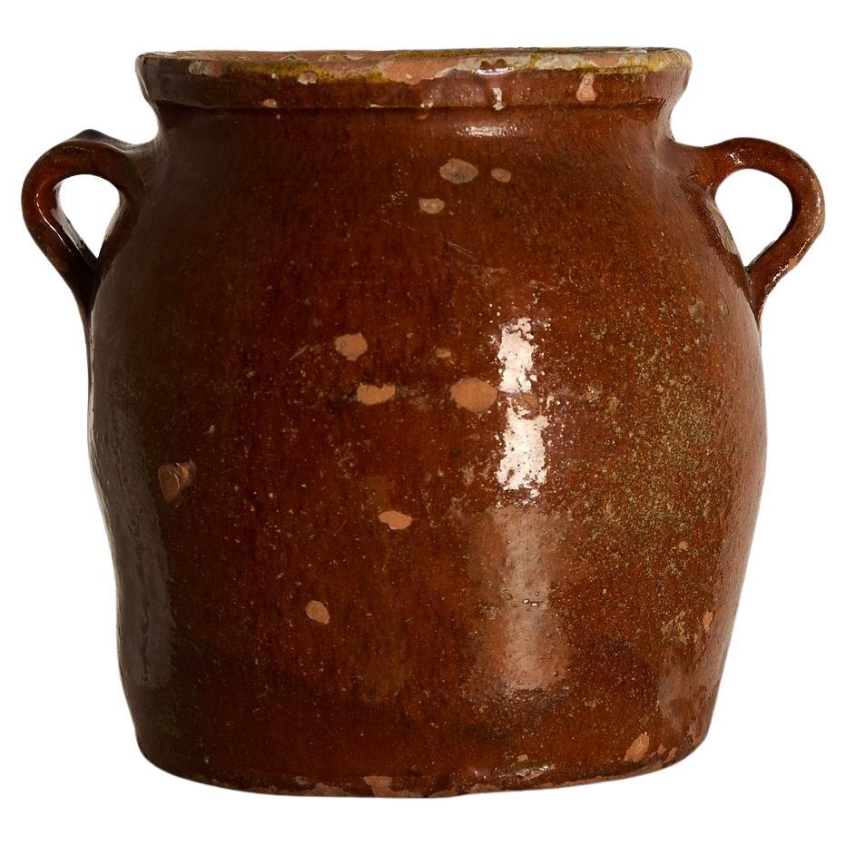Antique French Glazed Storage Pot with Handles, 1900