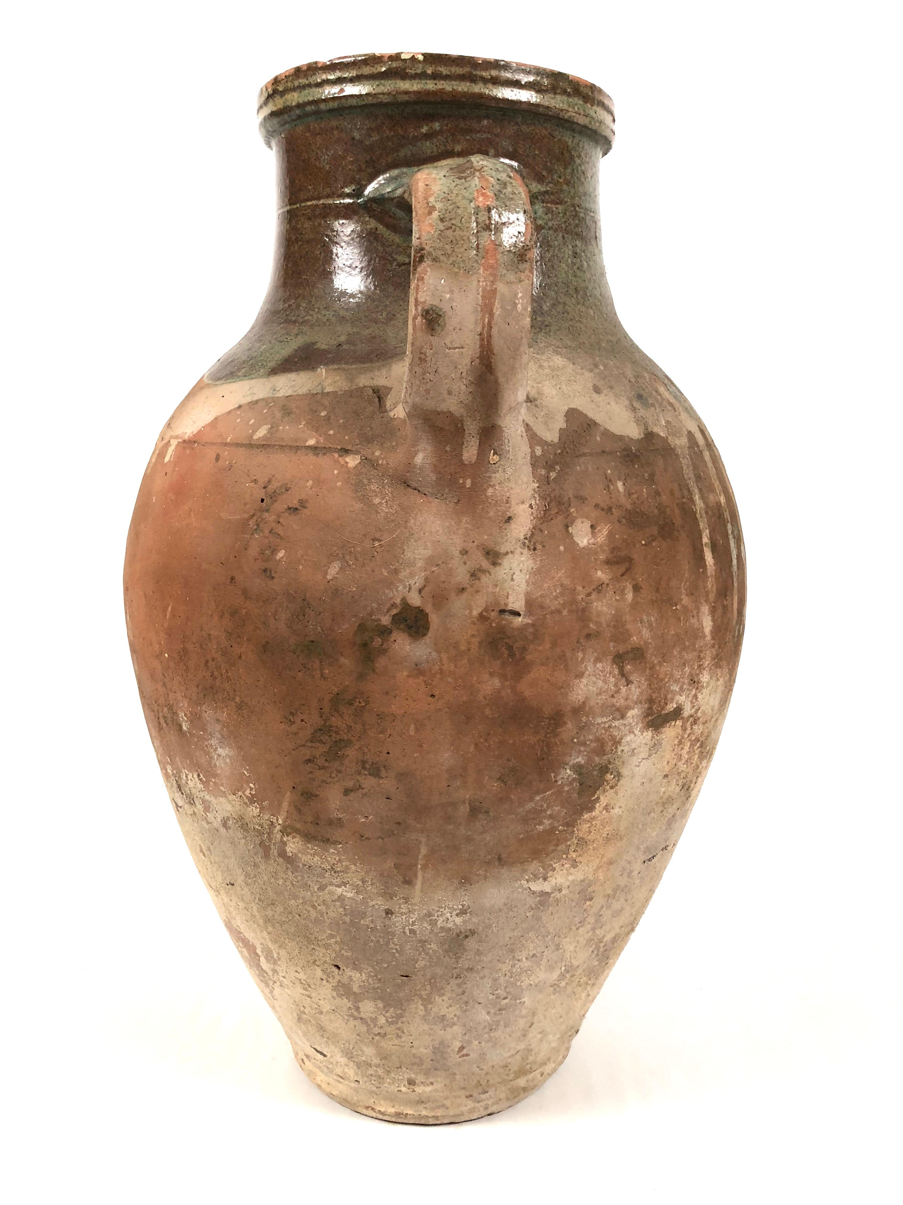Antique French Glazed Terra Cotta Amphora (Französisch)