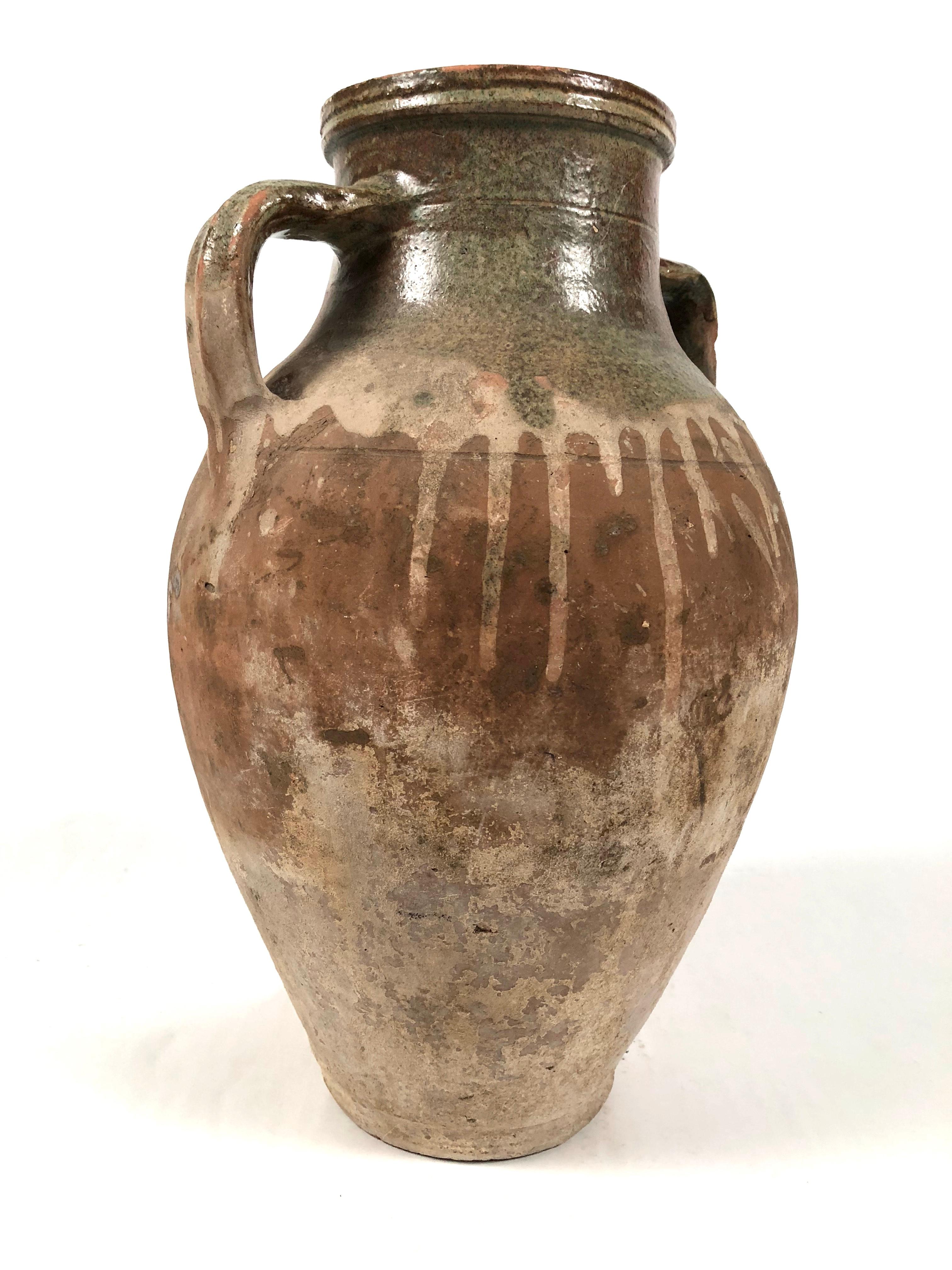 Antique French Glazed Terra Cotta Amphora (Glasiert)