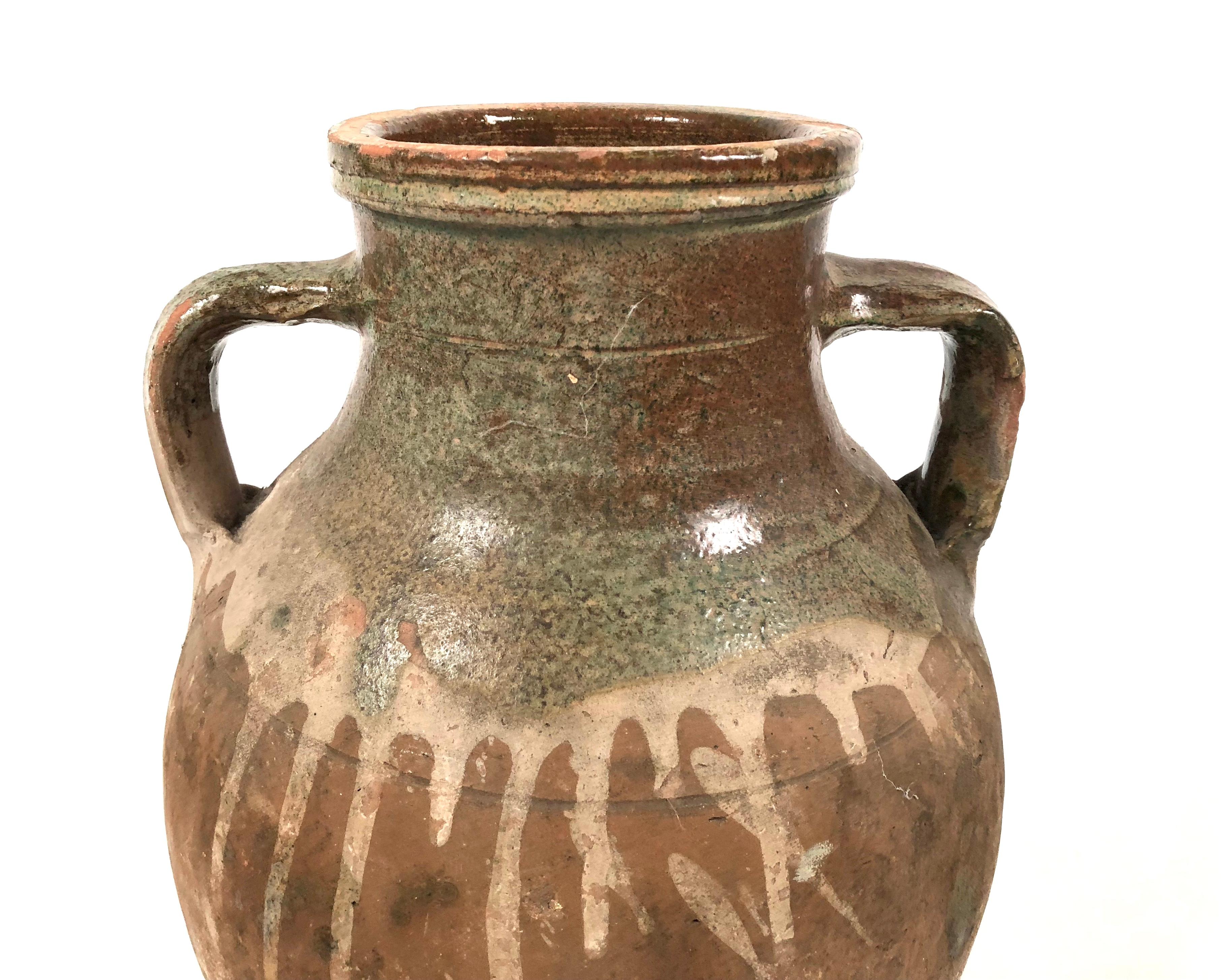 Antique French Glazed Terra Cotta Amphora (19. Jahrhundert)