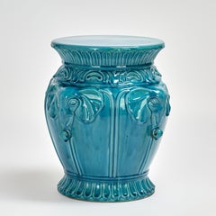 Antique French Glazed Terra Cotta Stand or Seat with Elephant Heads