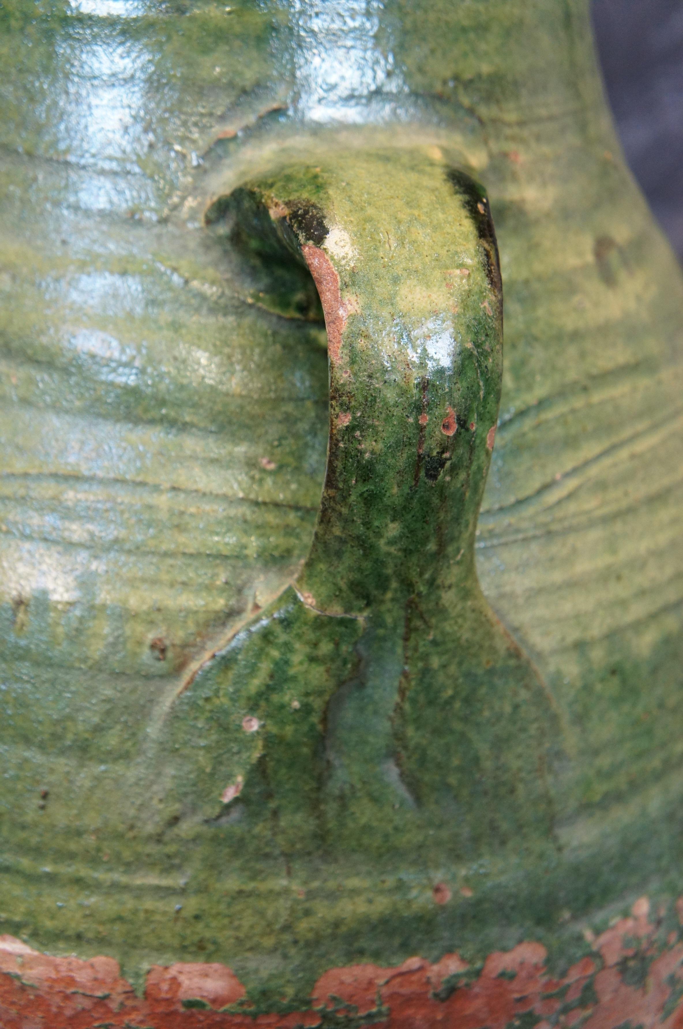 Ancienne Terre cuite française émaillée Olive Jug Floor Vase Amphora Urn Vessel 24