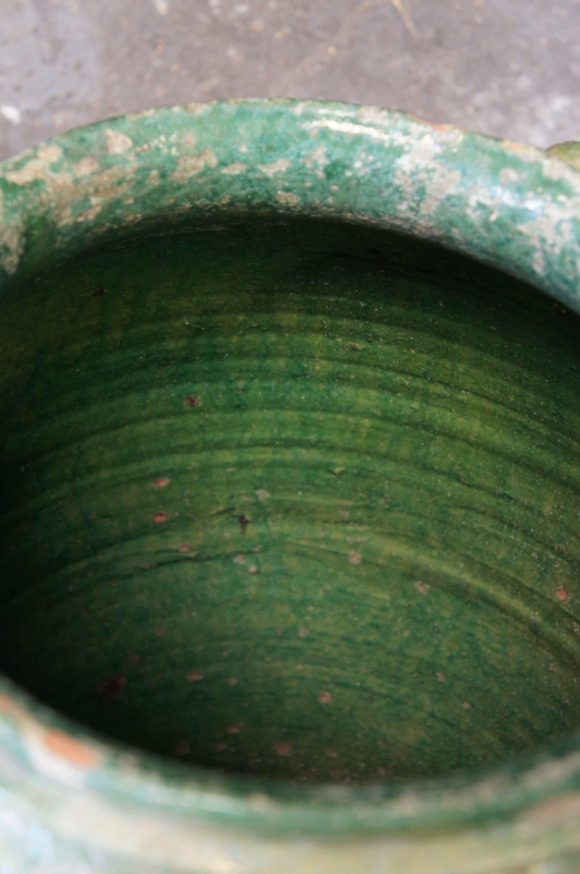 Ancienne Terre cuite française émaillée Olive Jug Floor Vase Amphora Urn Vessel 24