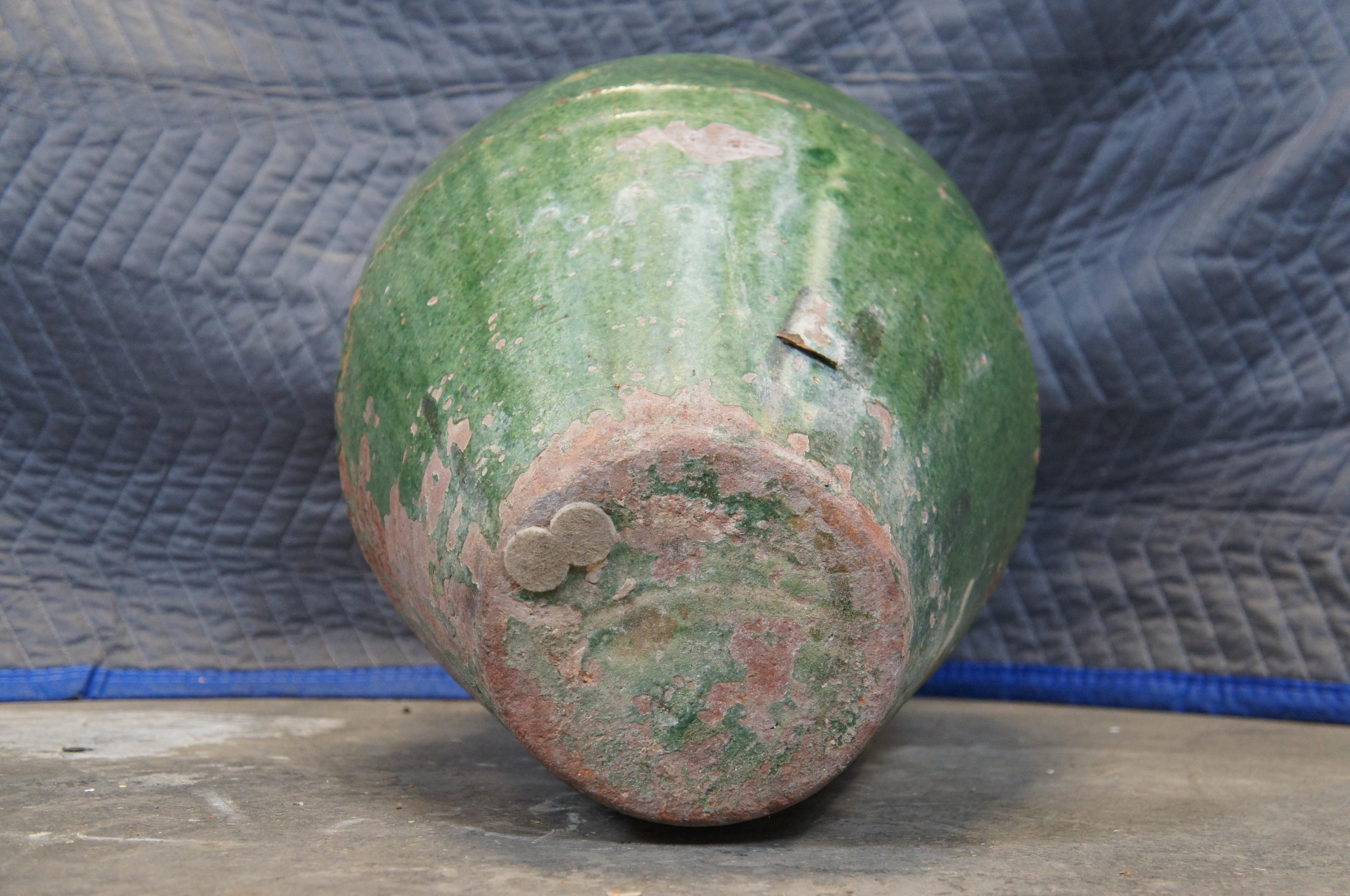 Ancienne Terre cuite française émaillée Olive Jug Floor Vase Amphora Urn Vessel 24
