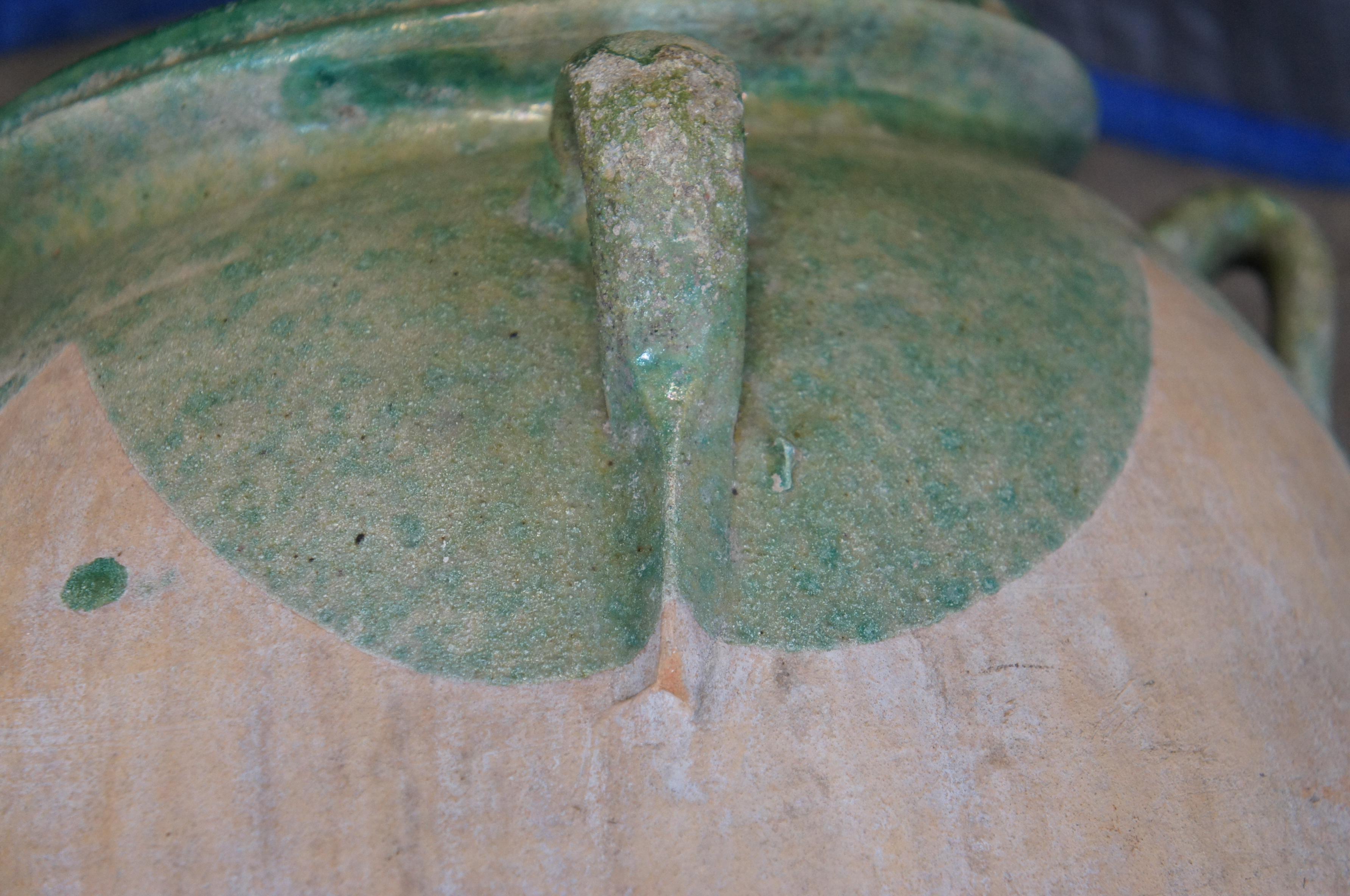 Ancienne Terre cuite française émaillée Olive Jug Floor Vase Amphora Urn Vessel 24