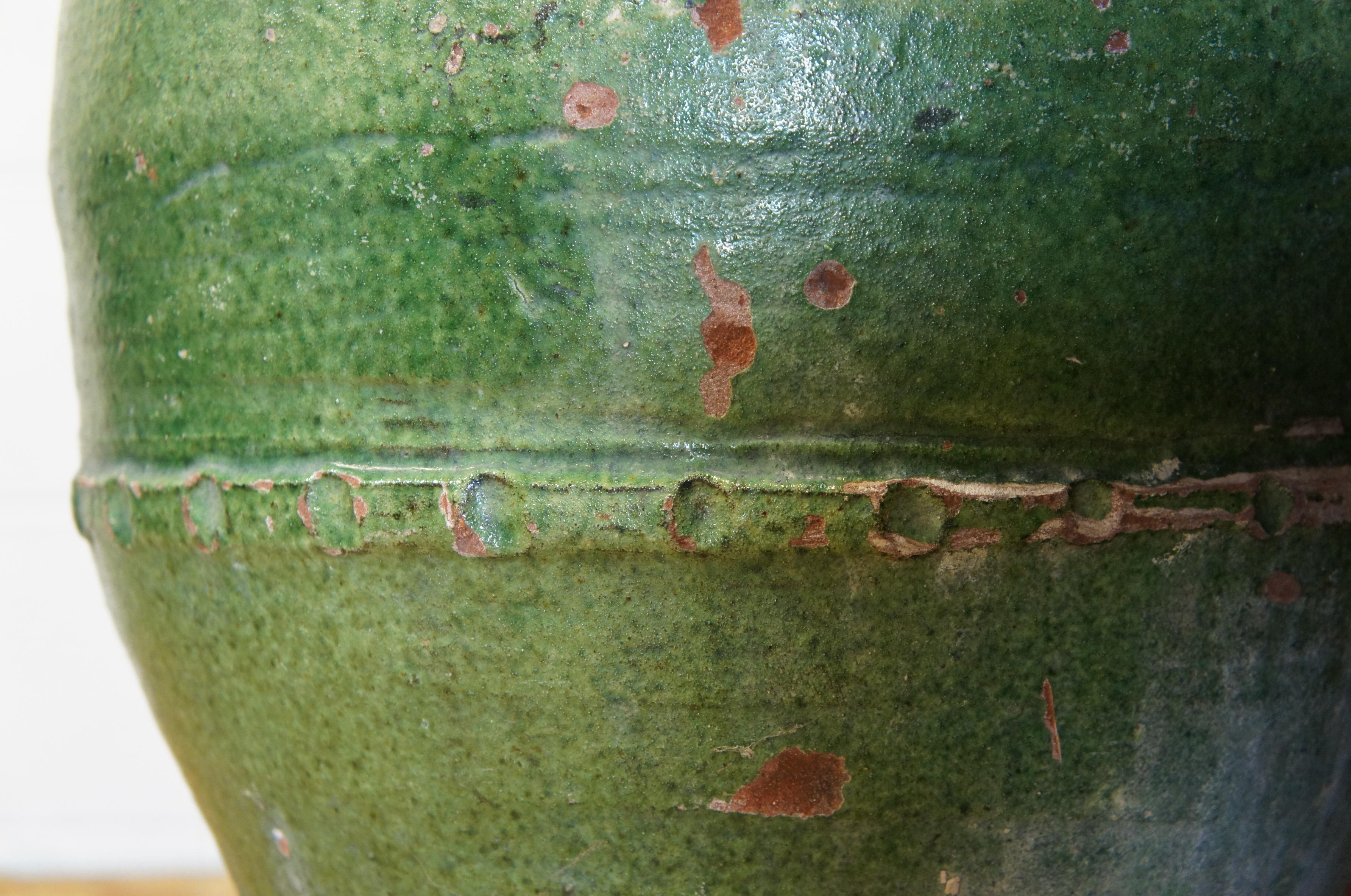 Ancienne Terre cuite française émaillée Olive Jug Floor Vase Amphora Urn Vessel 24