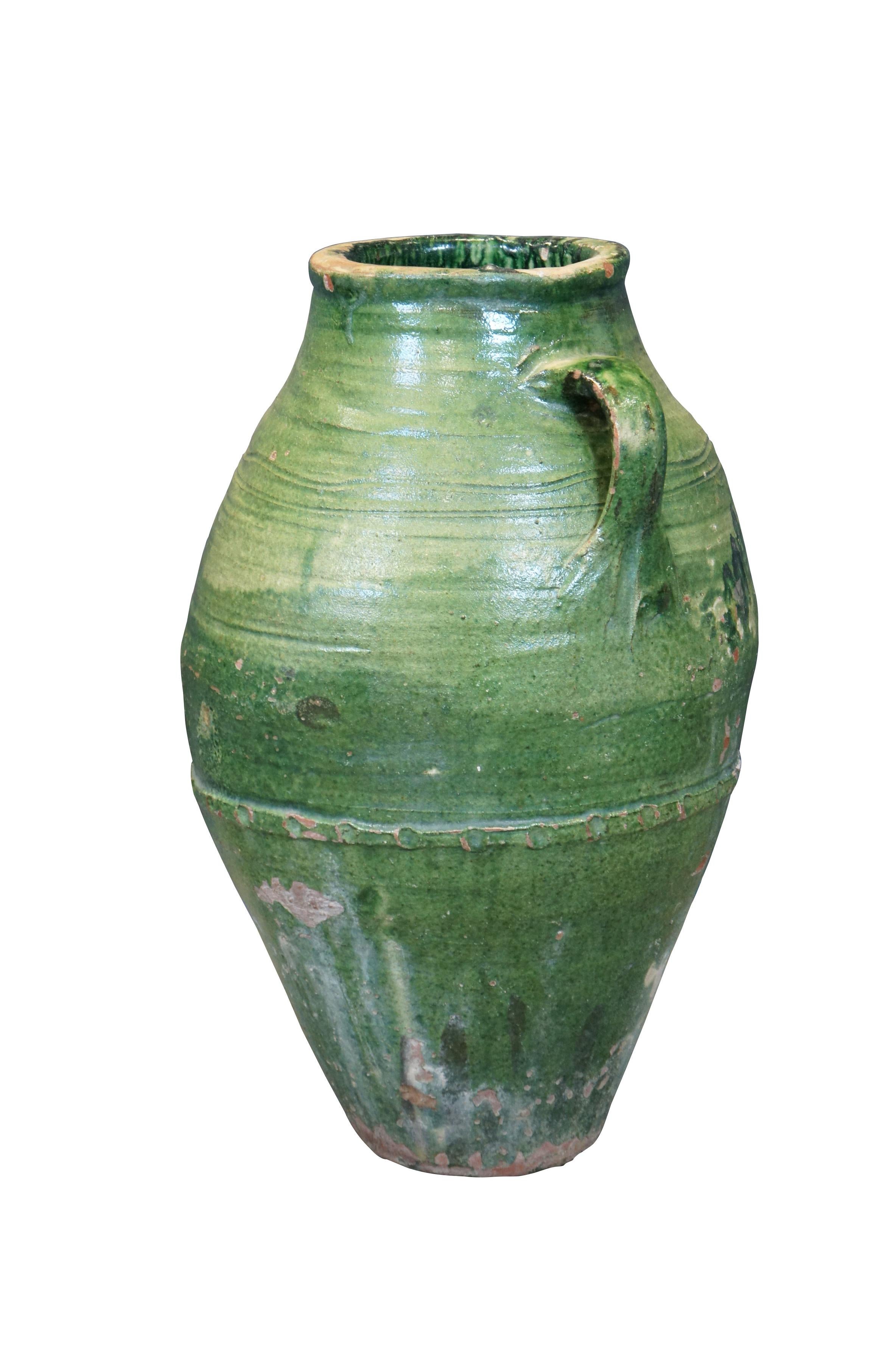 Provincial français Ancienne Terre cuite française émaillée Olive Jug Floor Vase Amphora Urn Vessel 24