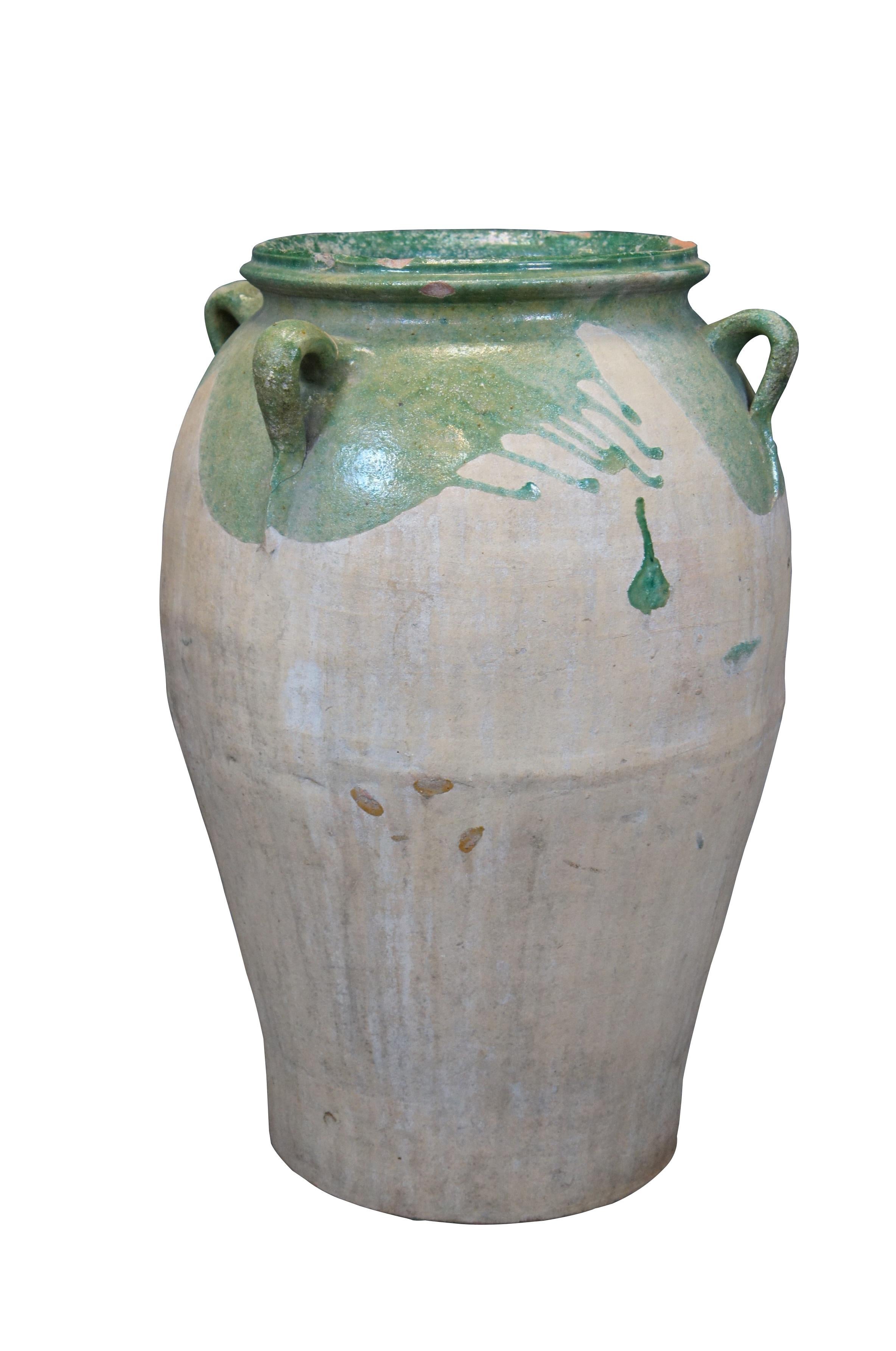 Provincial français Ancienne Terre cuite française émaillée Olive Jug Floor Vase Amphora Urn Vessel 24