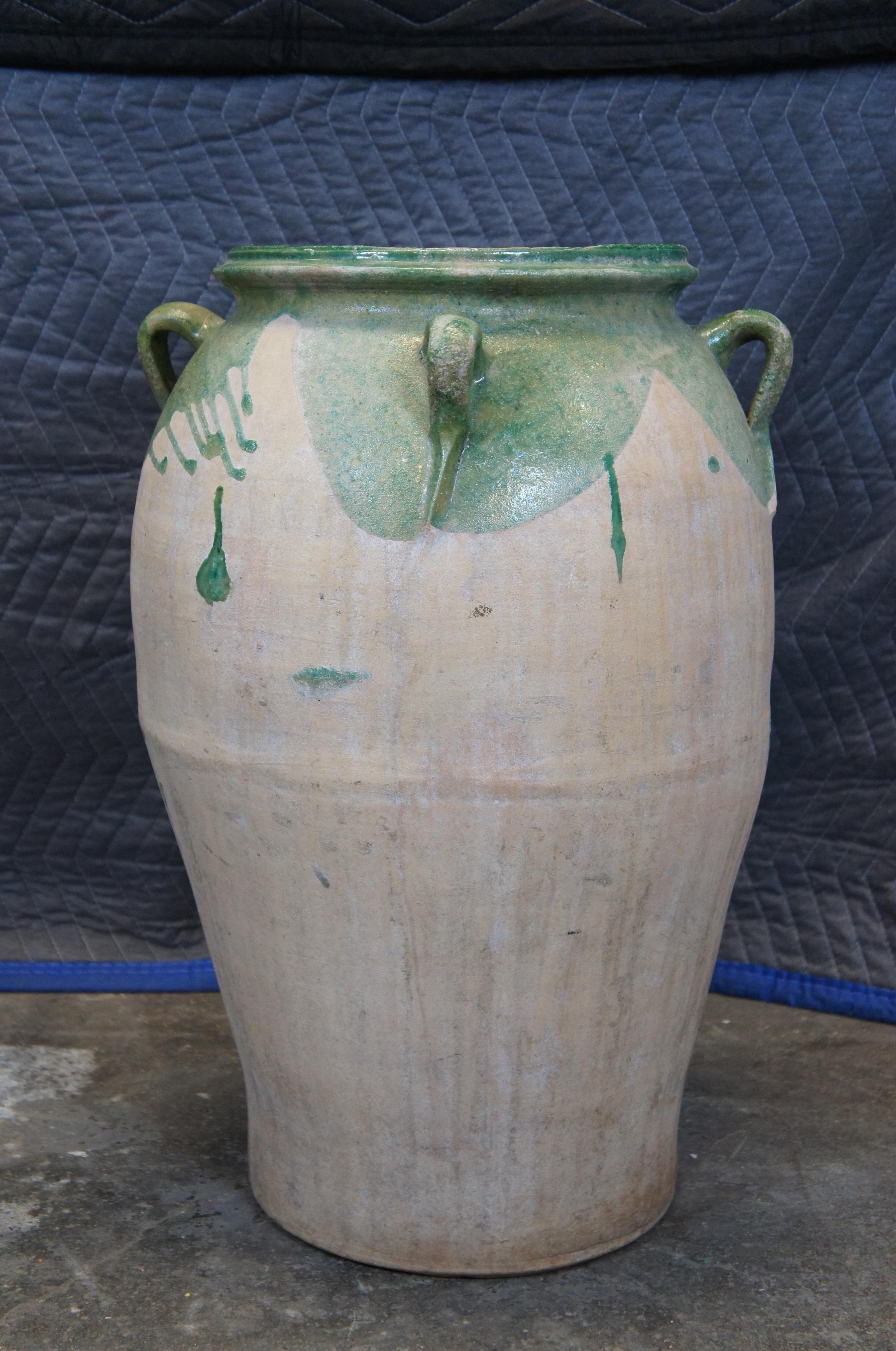 Ancienne Terre cuite française émaillée Olive Jug Floor Vase Amphora Urn Vessel 24