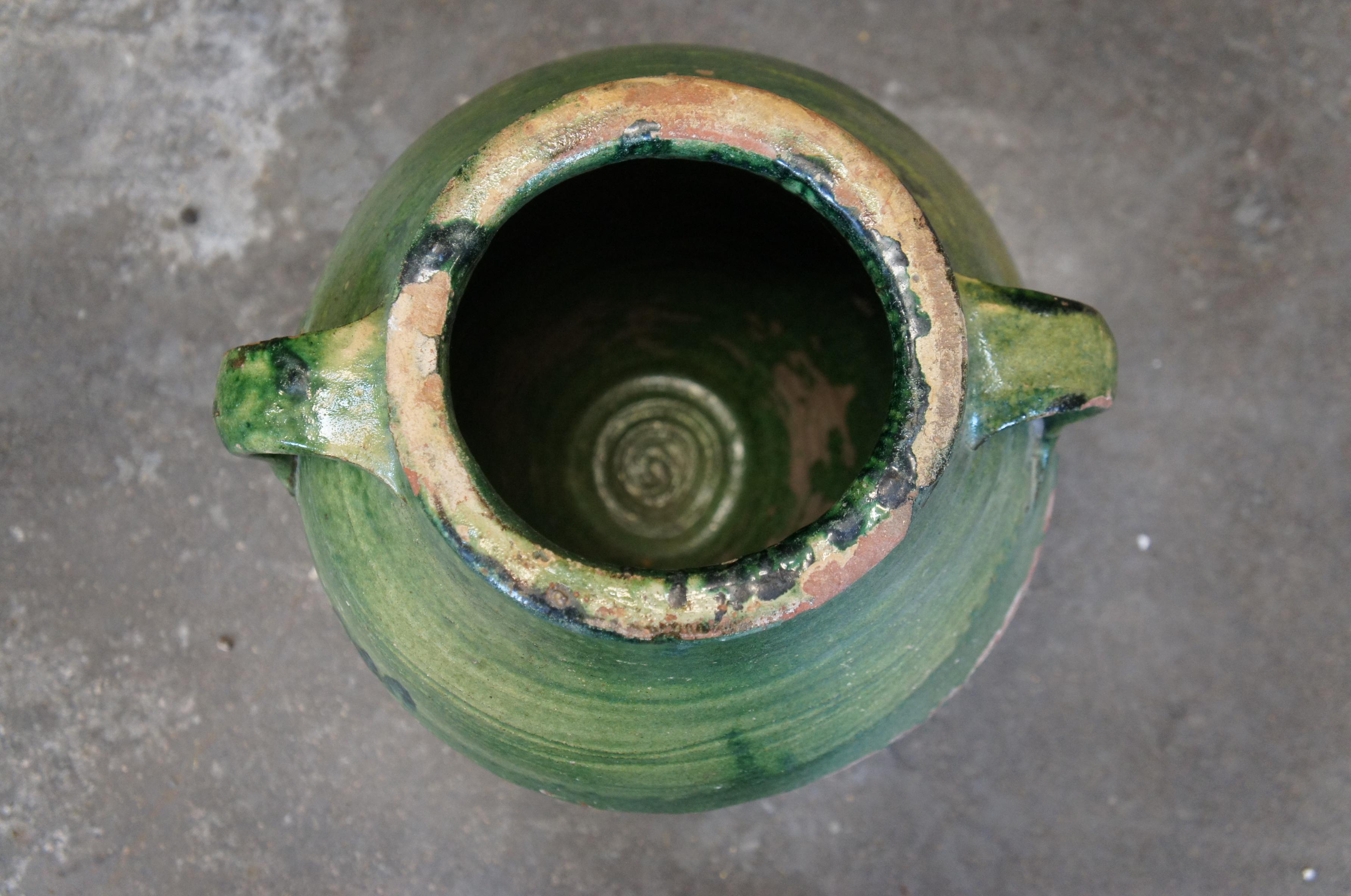 20ième siècle Ancienne Terre cuite française émaillée Olive Jug Floor Vase Amphora Urn Vessel 24
