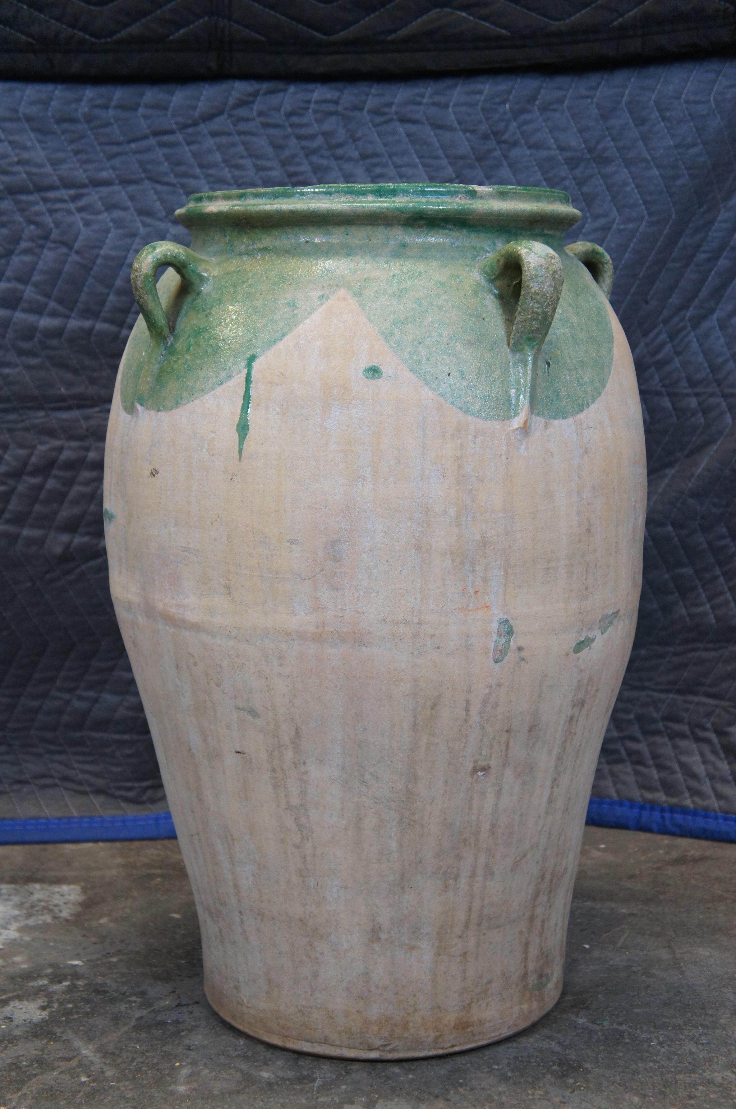 20ième siècle Ancienne Terre cuite française émaillée Olive Jug Floor Vase Amphora Urn Vessel 24