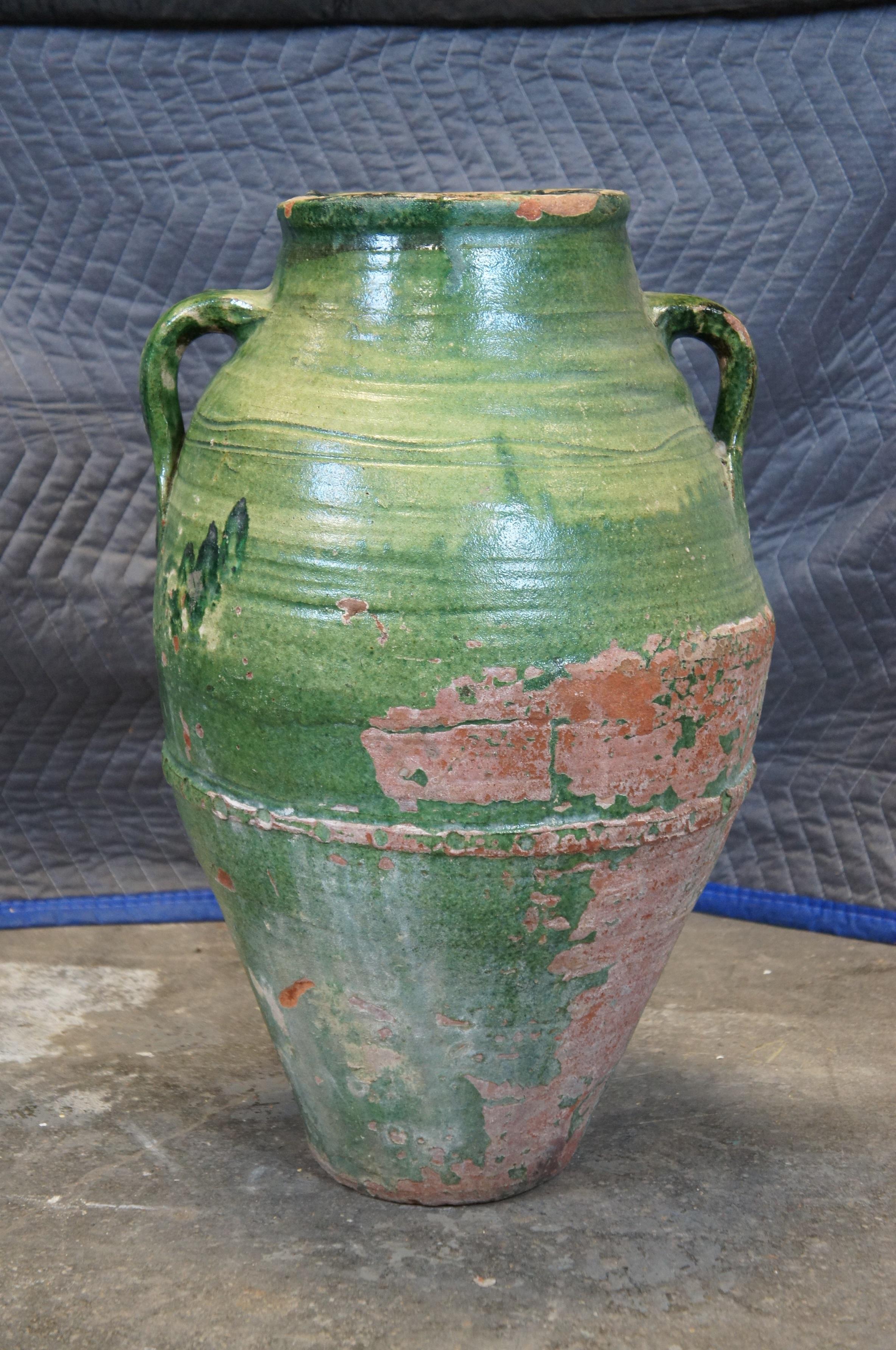 Ancienne Terre cuite française émaillée Olive Jug Floor Vase Amphora Urn Vessel 24