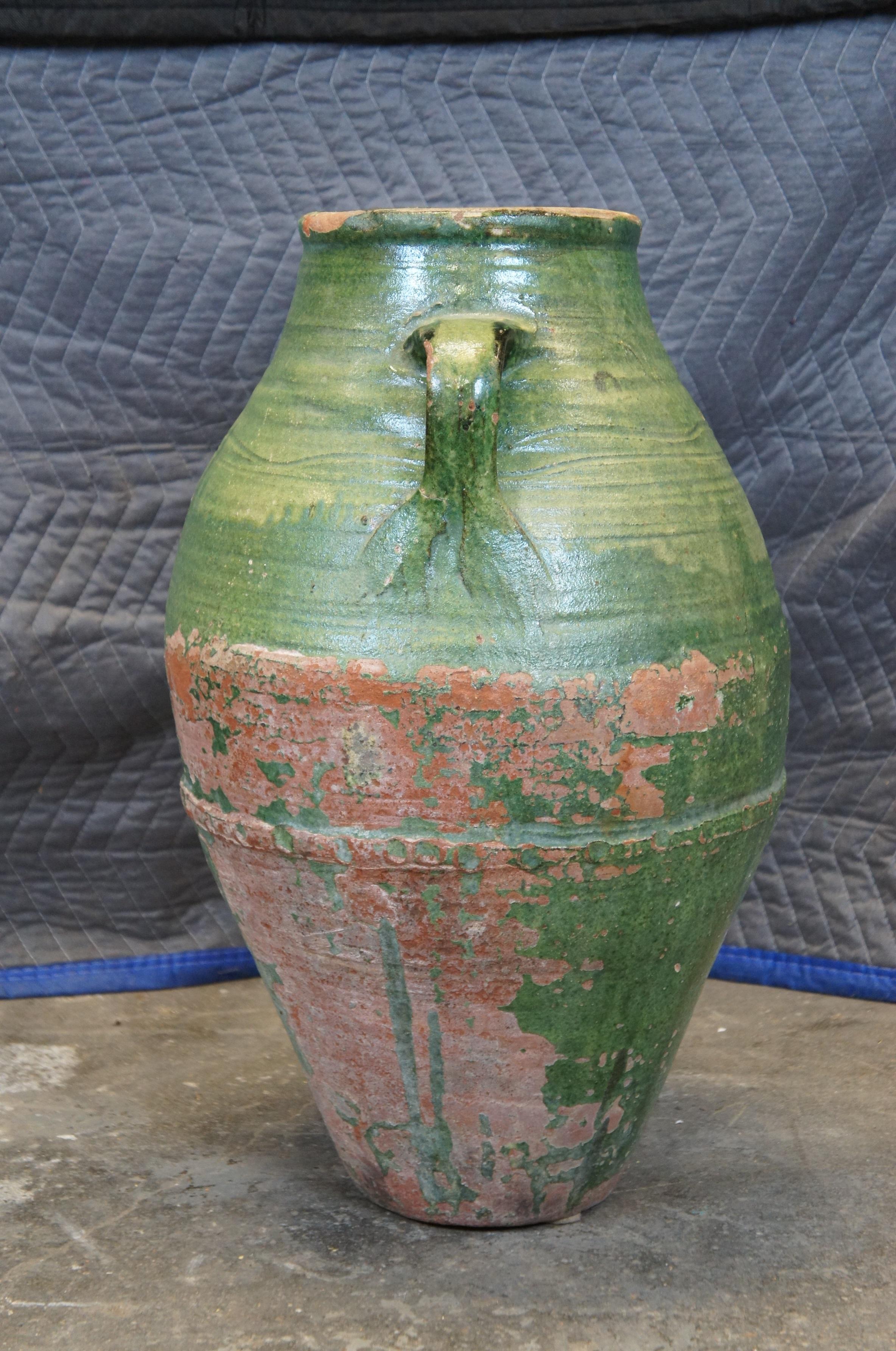 Ancienne Terre cuite française émaillée Olive Jug Floor Vase Amphora Urn Vessel 24