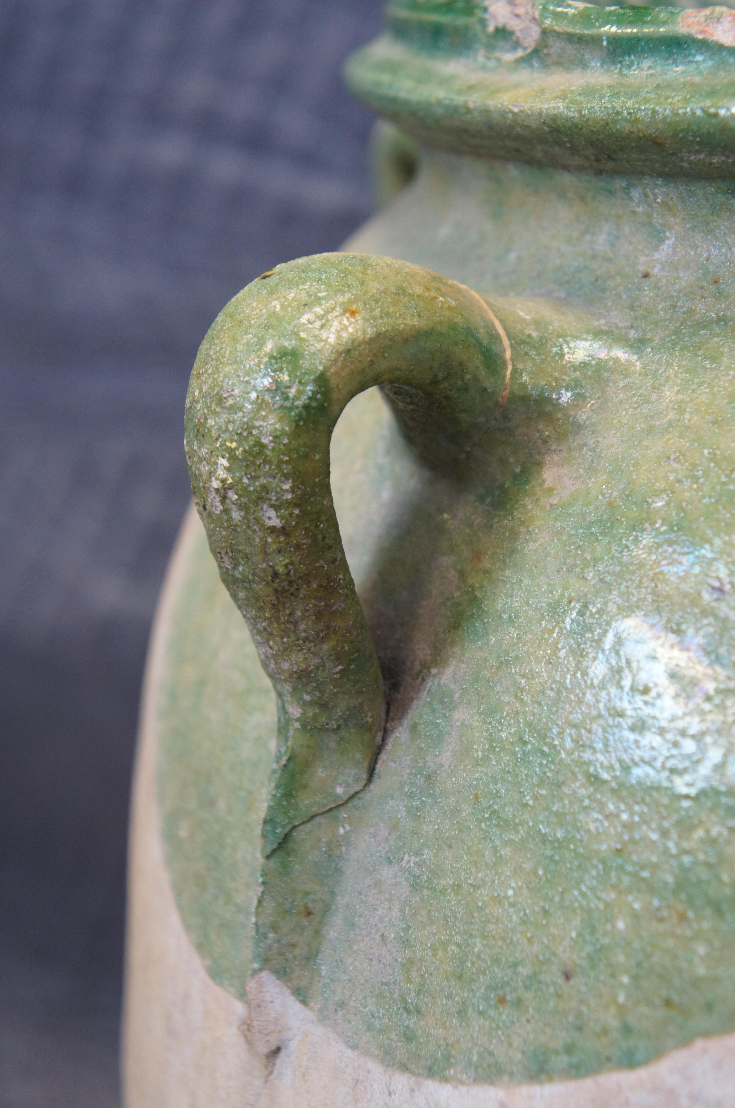 Ancienne Terre cuite française émaillée Olive Jug Floor Vase Amphora Urn Vessel 24