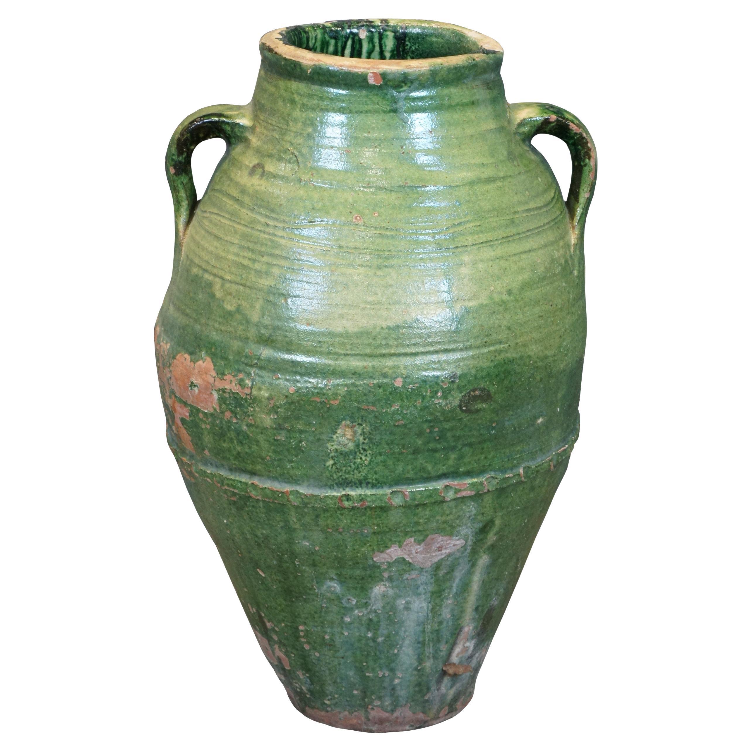 Antique French Jarrón de terracota esmaltada Jarrón de suelo Ánfora Urna Vasija de 24