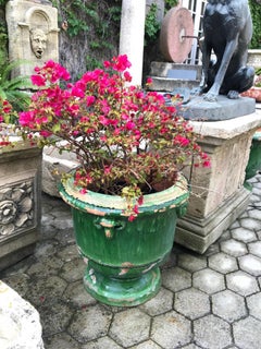 Antique French Glazed Terracotta Planter Anduze Green Color Cachepot Jardiniere