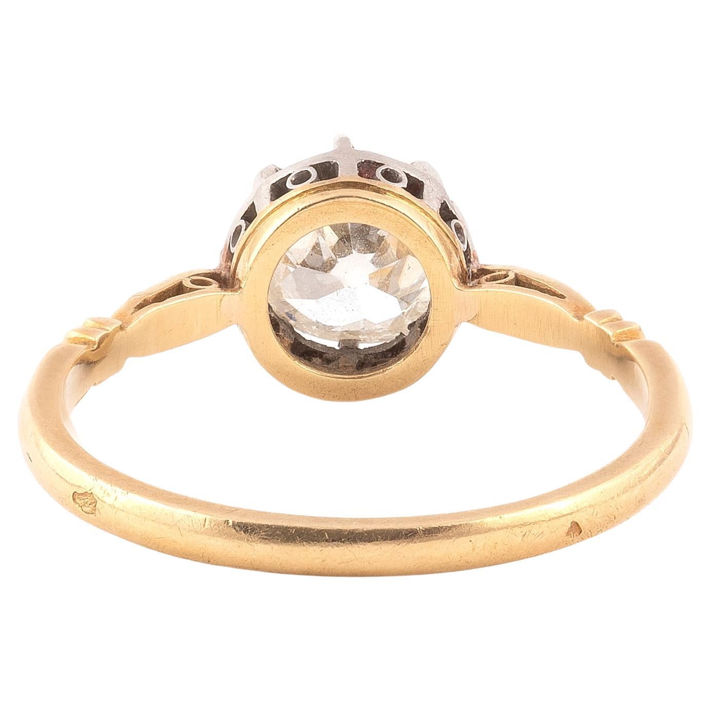 Old European Cut Antique Italian Gold and Silver Old Cut Diamond Ring