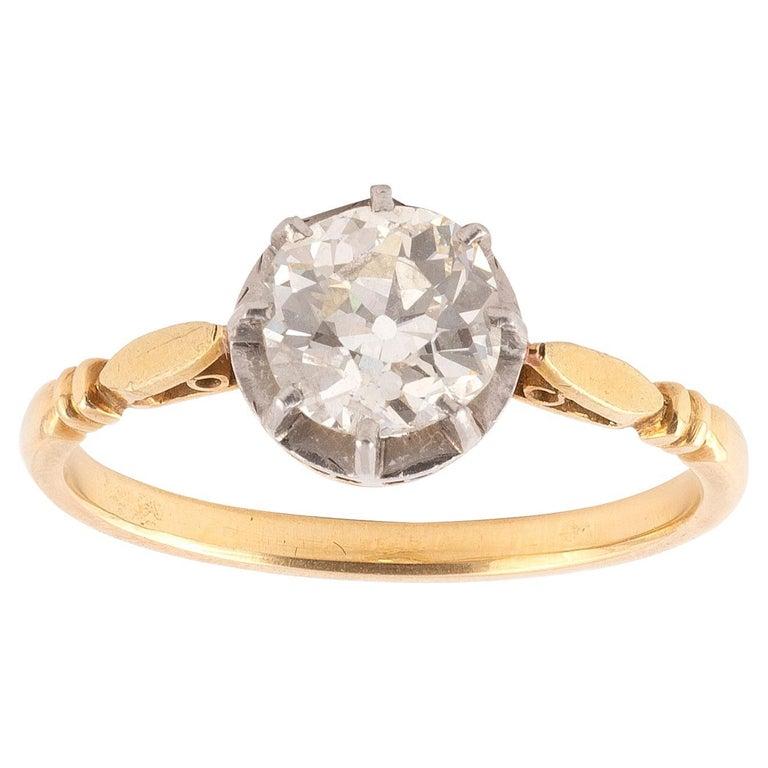 Antique Italian Gold and Silver Old Cut Diamond Ring In Excellent Condition In Firenze, IT