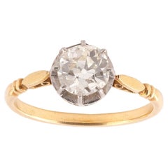Antiguo Anillo Francés de Oro y Plata con Diamante talla antigua