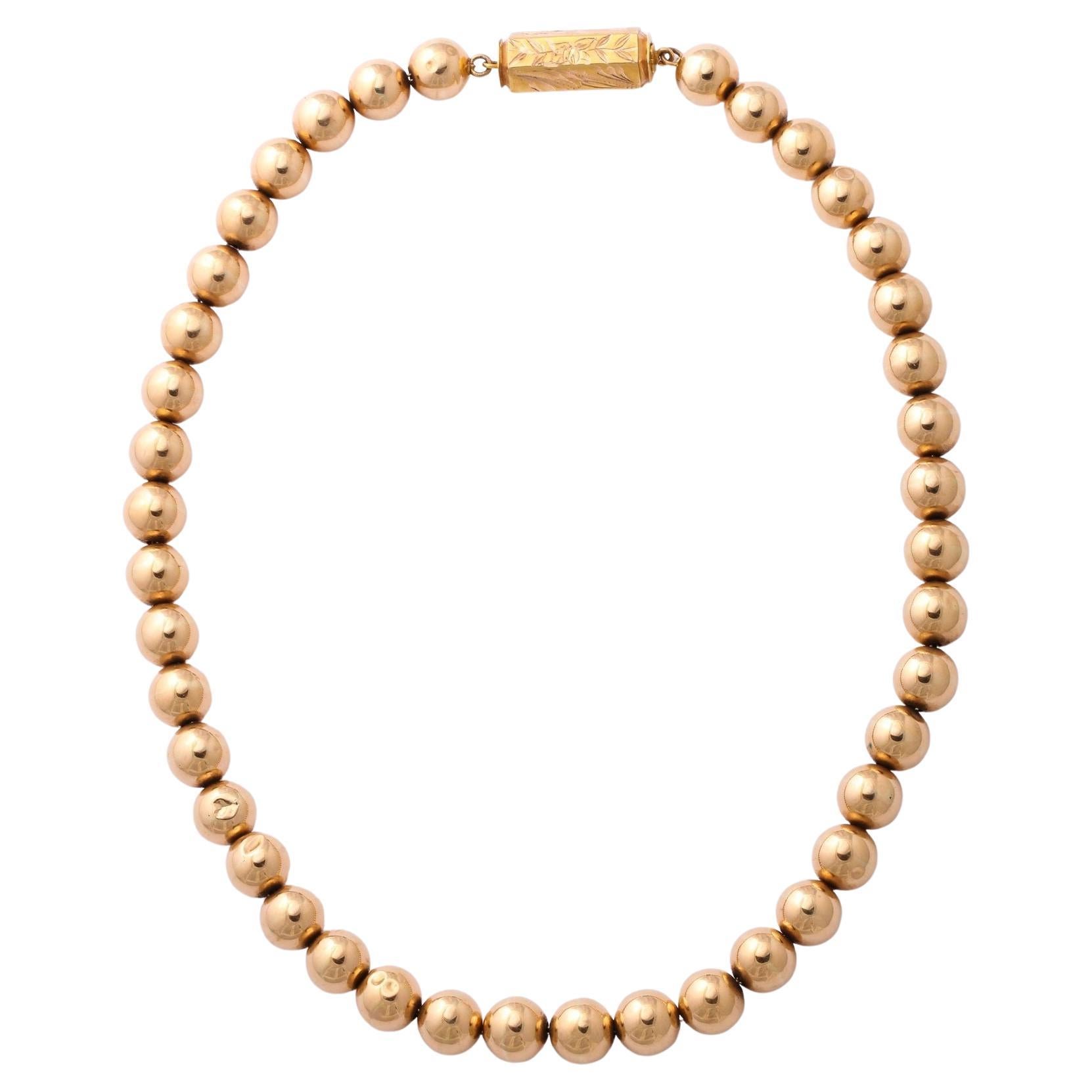 Antique French Gold Bead Necklace
