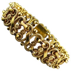 Antique French Gold Bracelet Cuff, Ornate Scroll Links