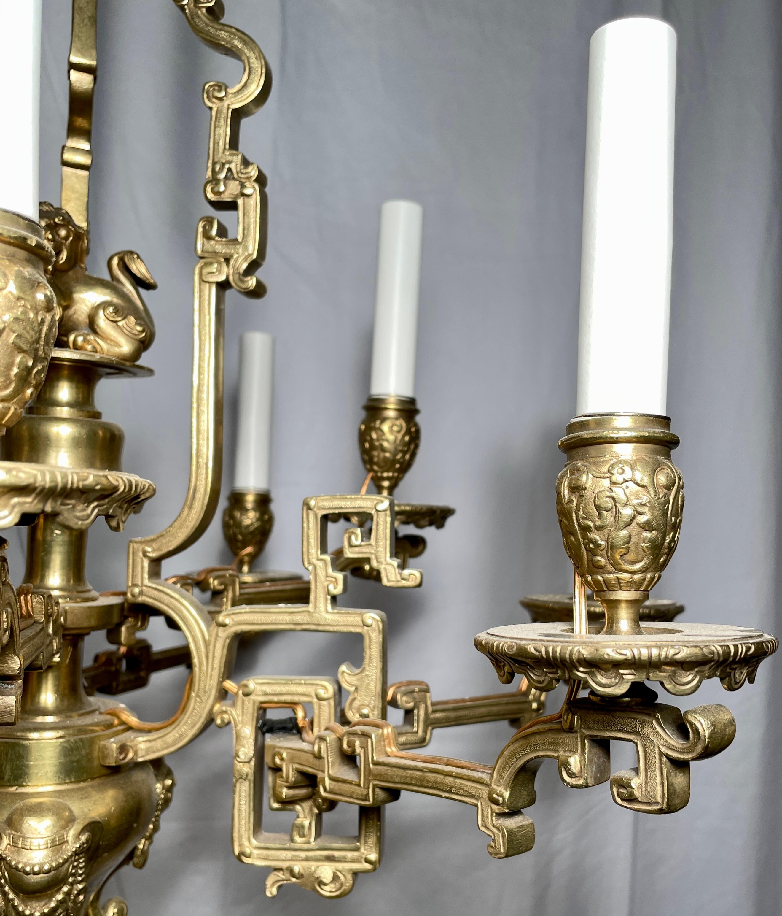 19th Century Antique French Gold Bronze 10 Light Chandelier, Circa 1890 For Sale