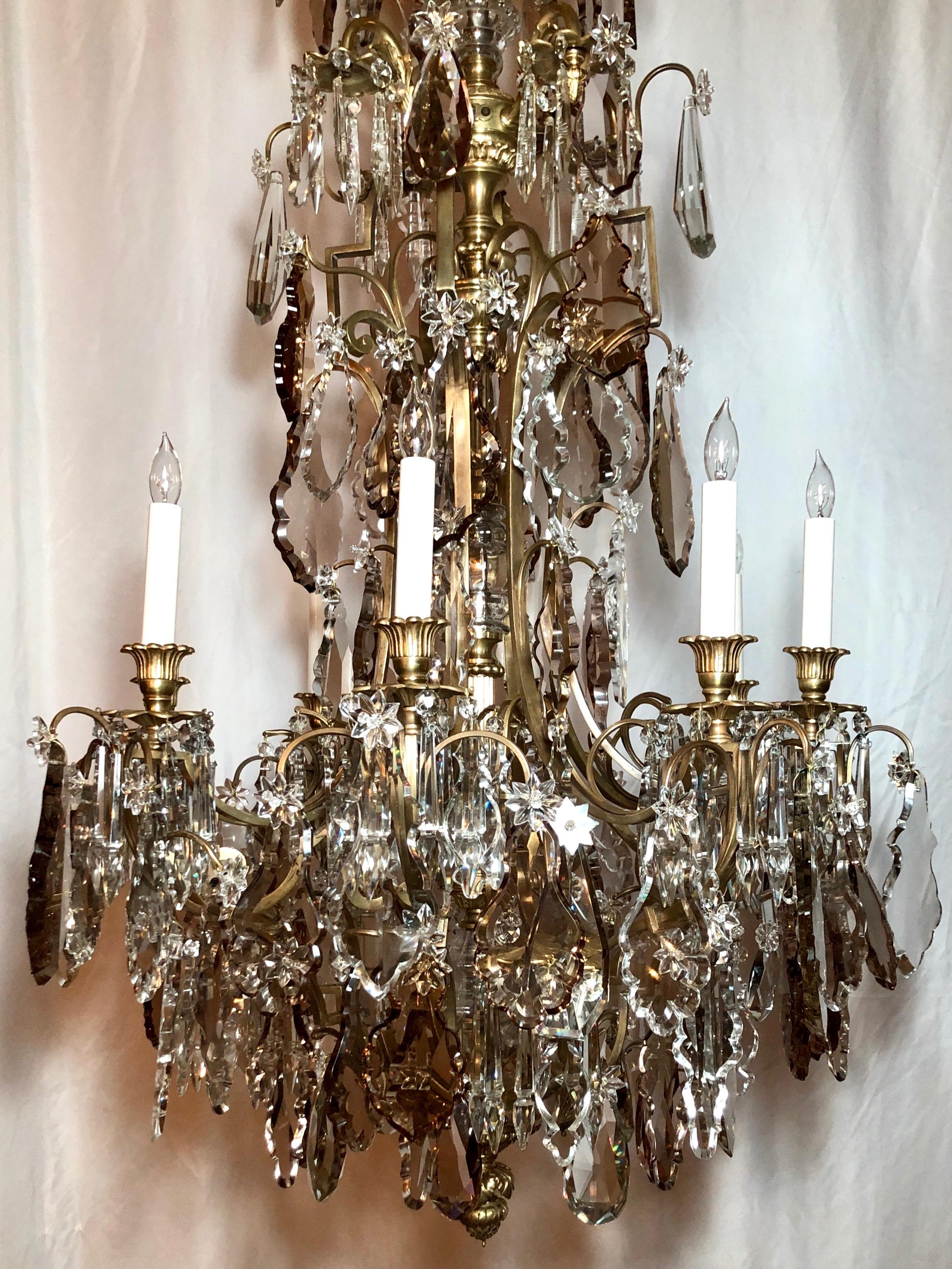 Antique French Gold Bronze & All Original Baccarat Crystal Chandelier Circa 1870 In Good Condition For Sale In New Orleans, LA