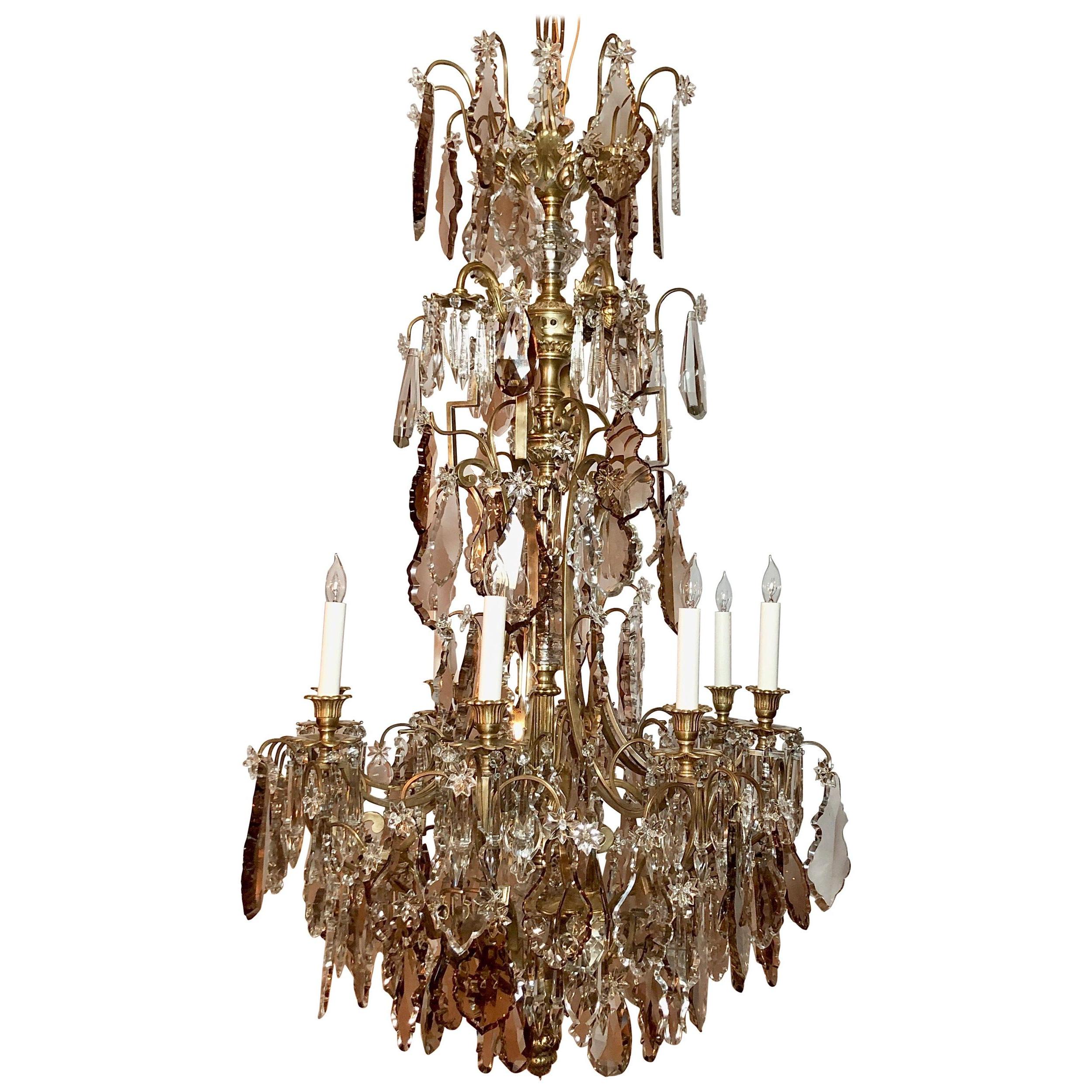 Antique French Gold Bronze & All Original Baccarat Crystal Chandelier Circa 1870 For Sale