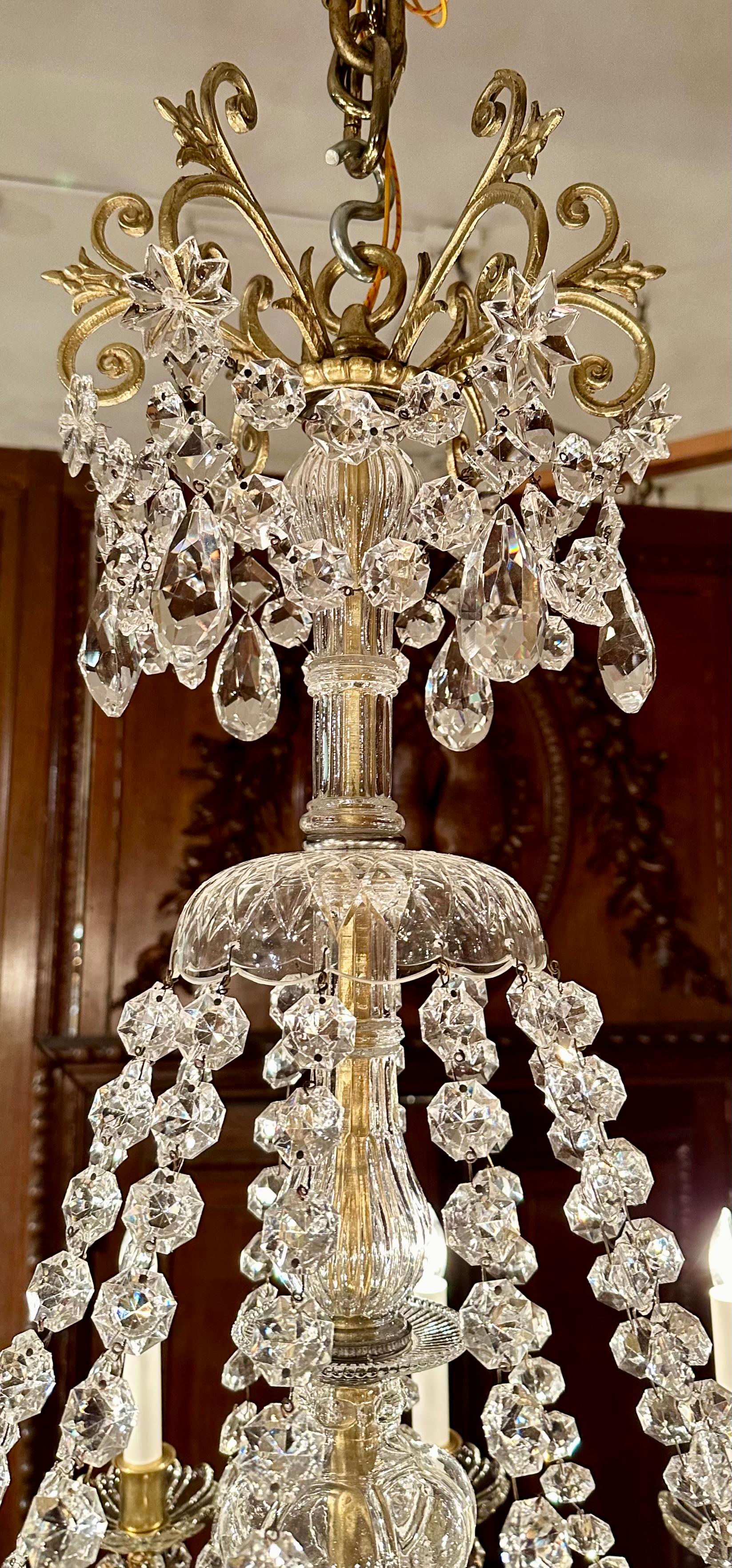Antique French Gold Bronze and Baccarat Crystal 12 Light Chandelier, Circa 1890. In Good Condition In New Orleans, LA