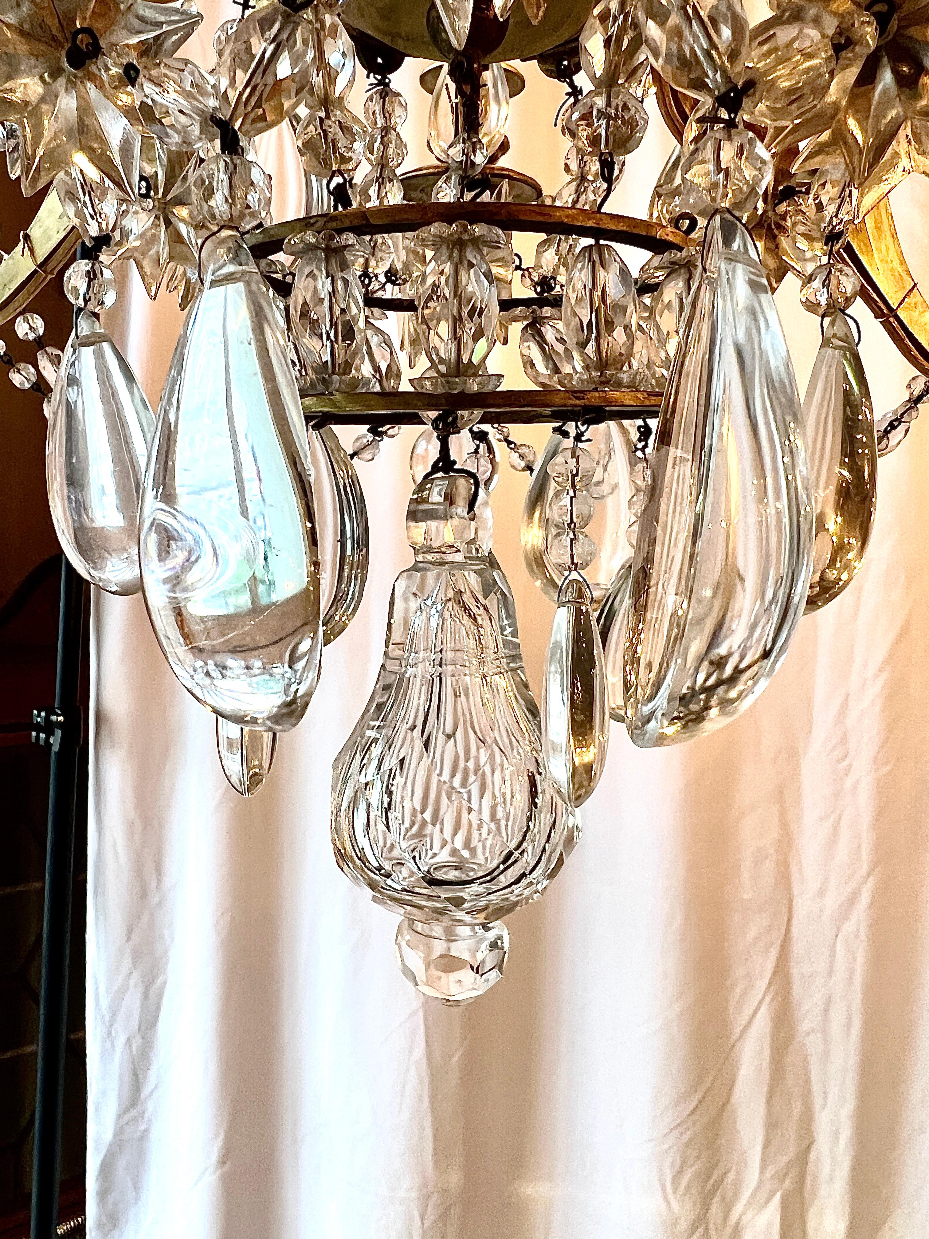 Antique French Gold Bronze and Baccarat Crystal 6 Light Chandelier, Circa 1900. For Sale 2